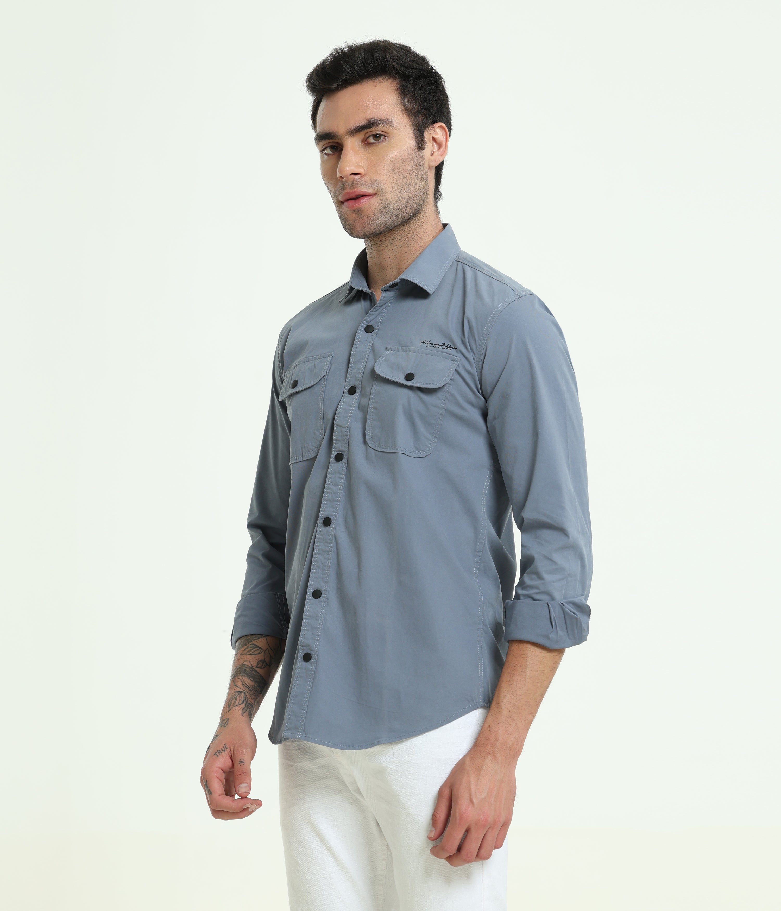 Cadet Blue Double Pocket Slim Fit Shirt