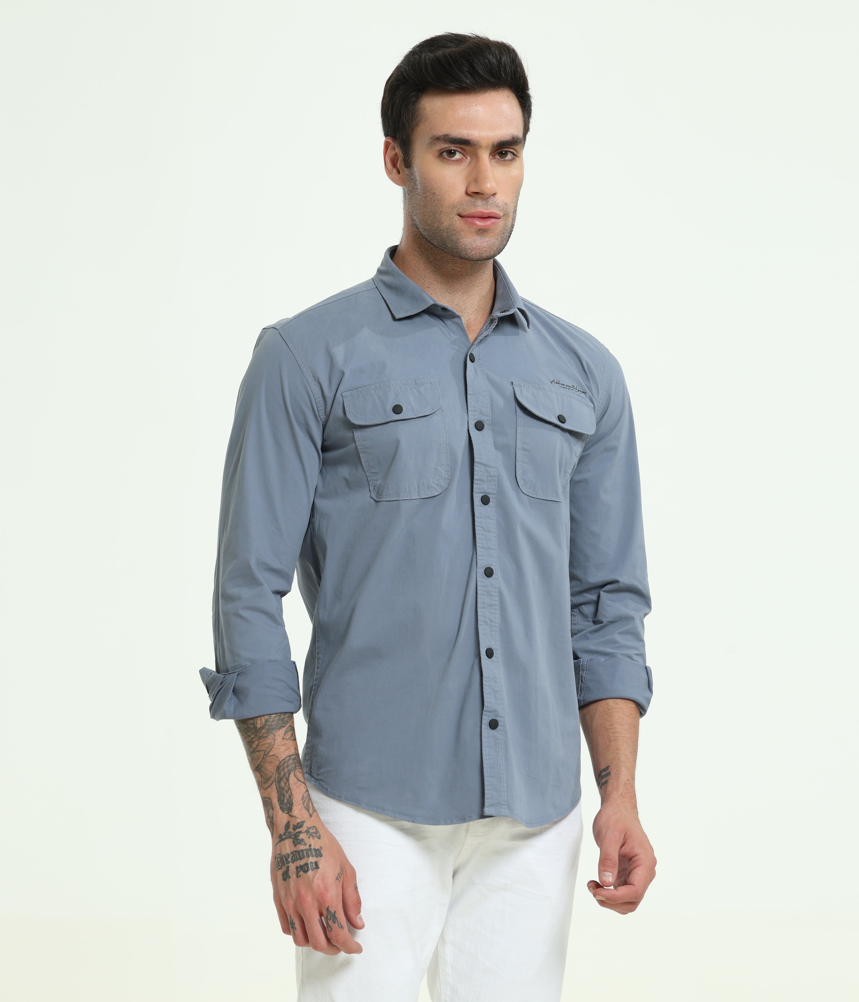 Cadet Blue Double Pocket Slim Fit Shirt