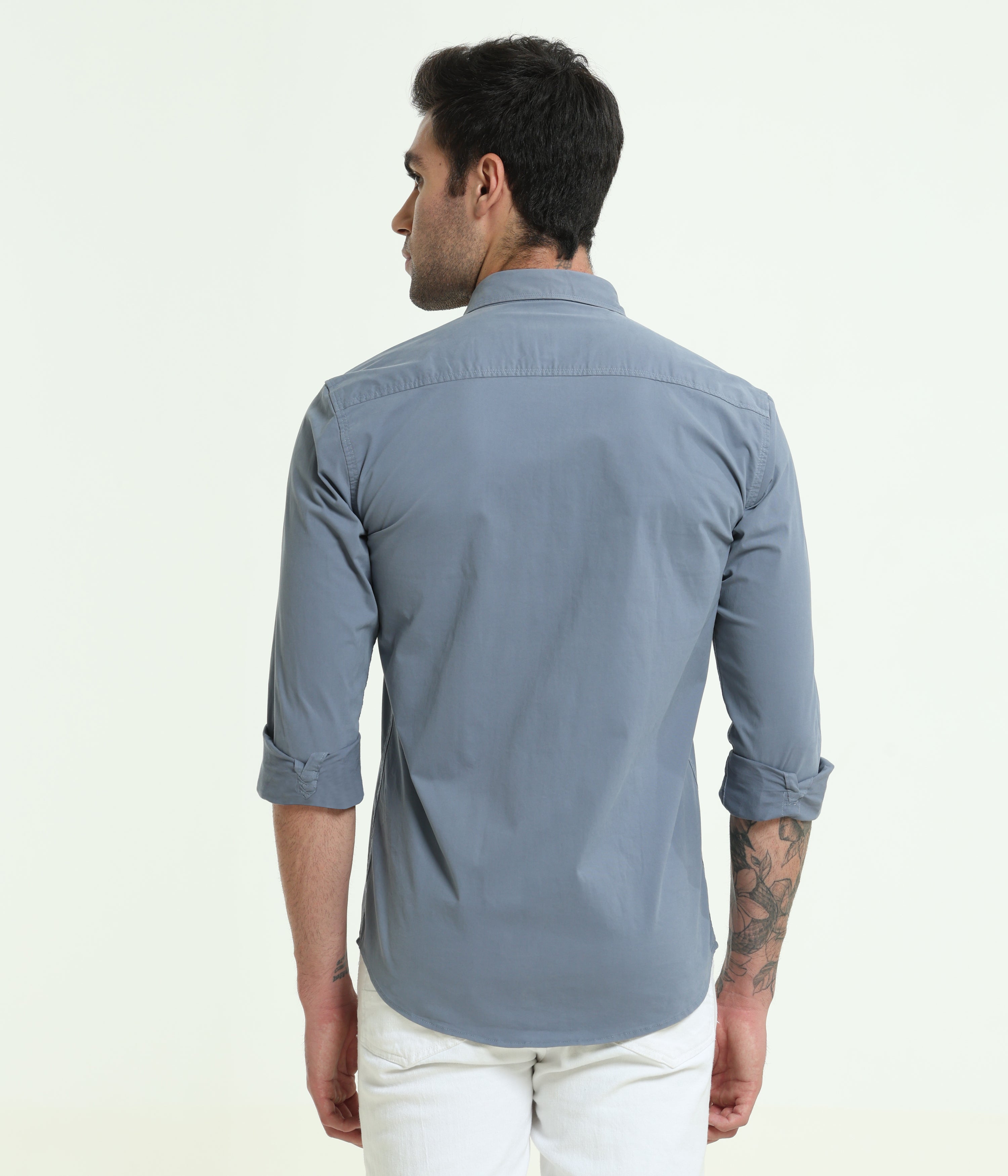 Cadet Blue Double Pocket Slim Fit Shirt