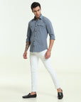 Cadet Blue Double Pocket Slim Fit Shirt