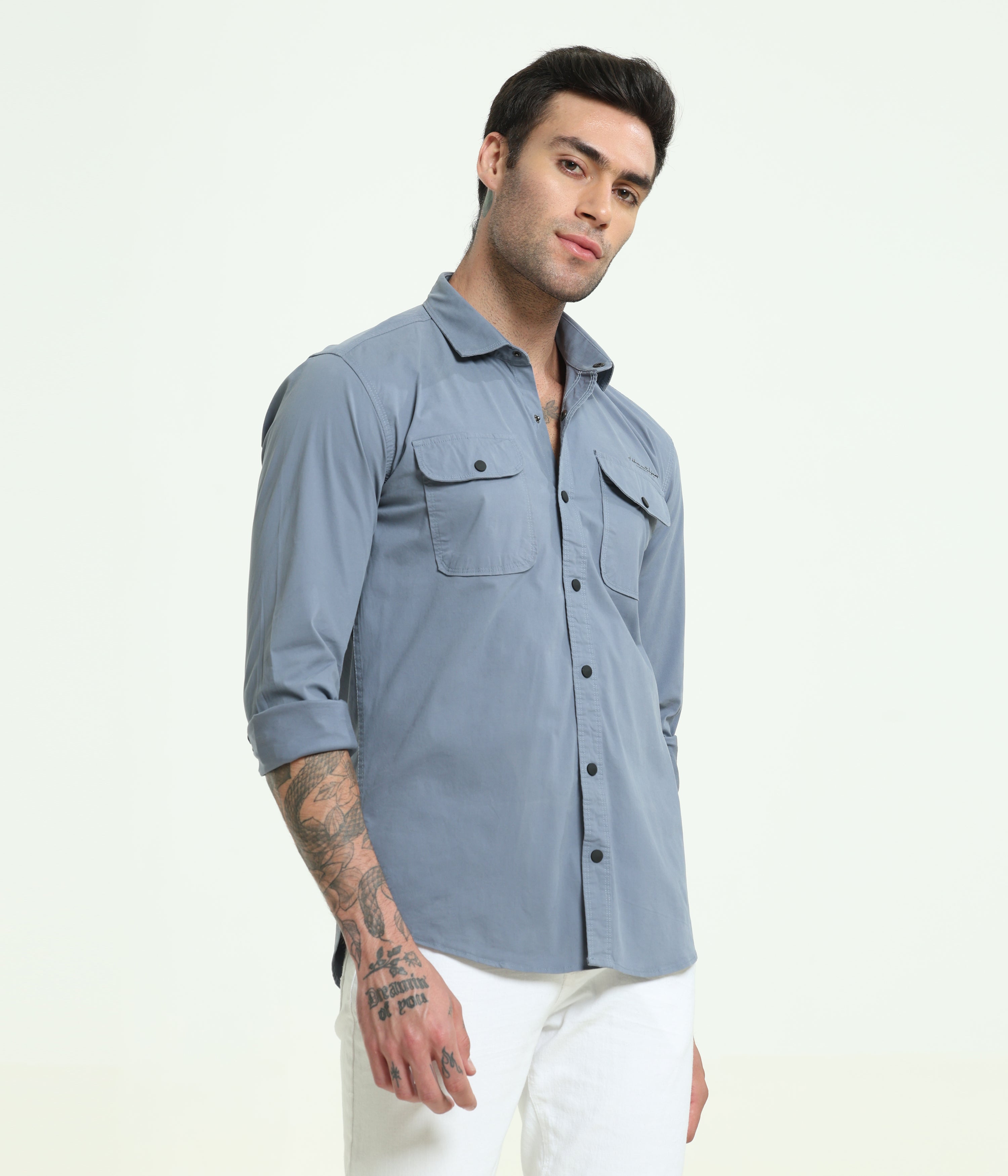 Cadet Blue Double Pocket Slim Fit Shirt