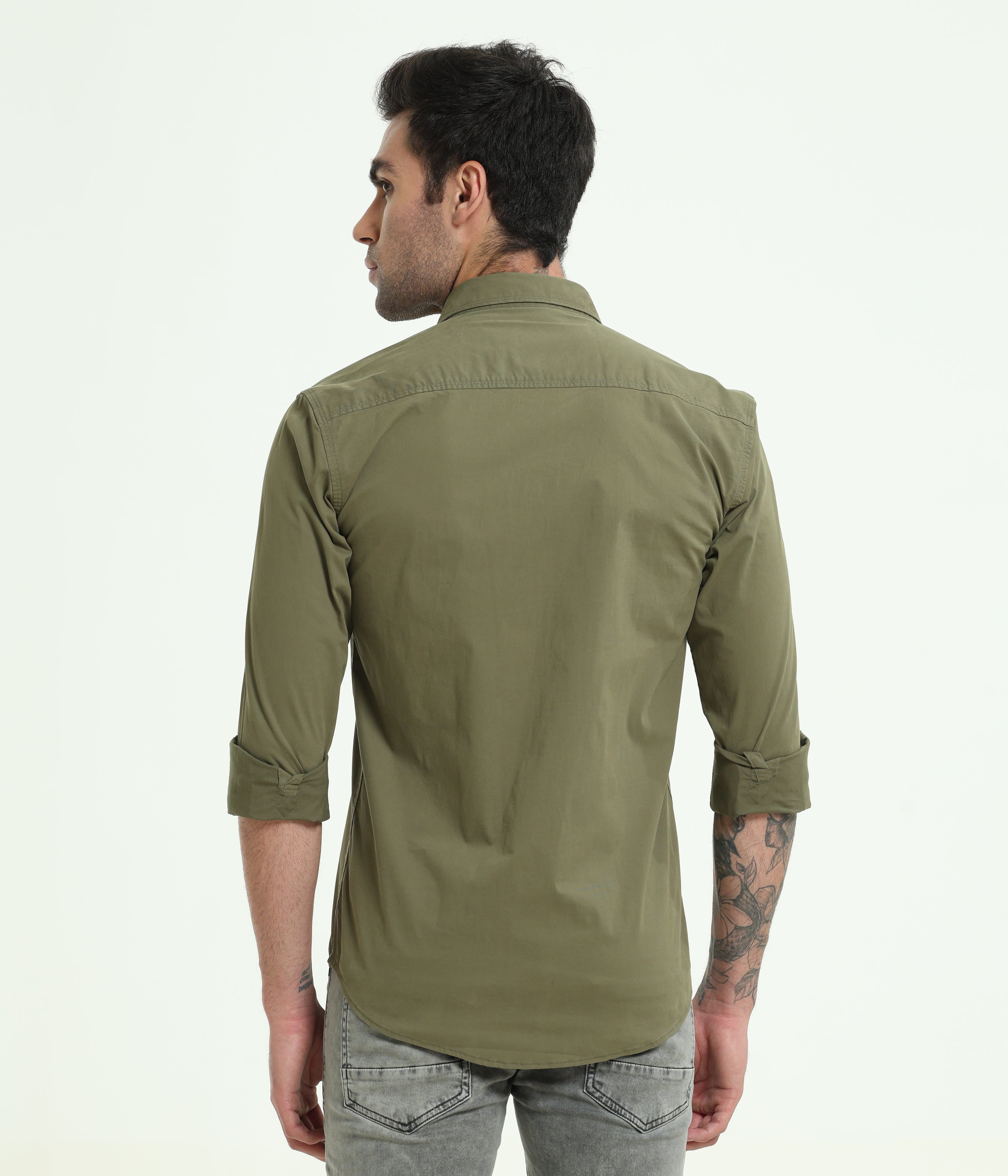 Olive Double Pocket Slim Fit Shirt