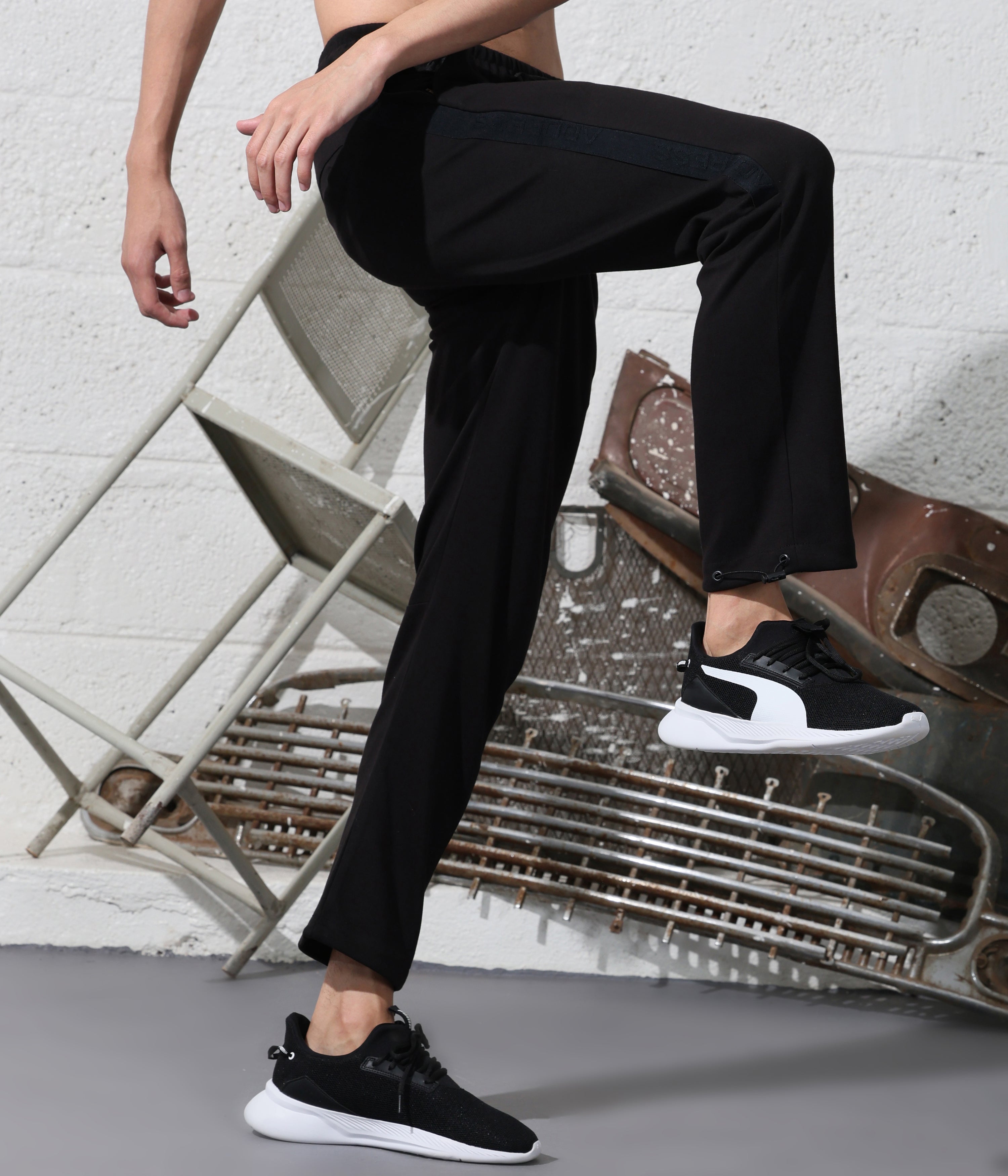 Black Men's Track Pants - Ankle Fit, Stretch Fabric