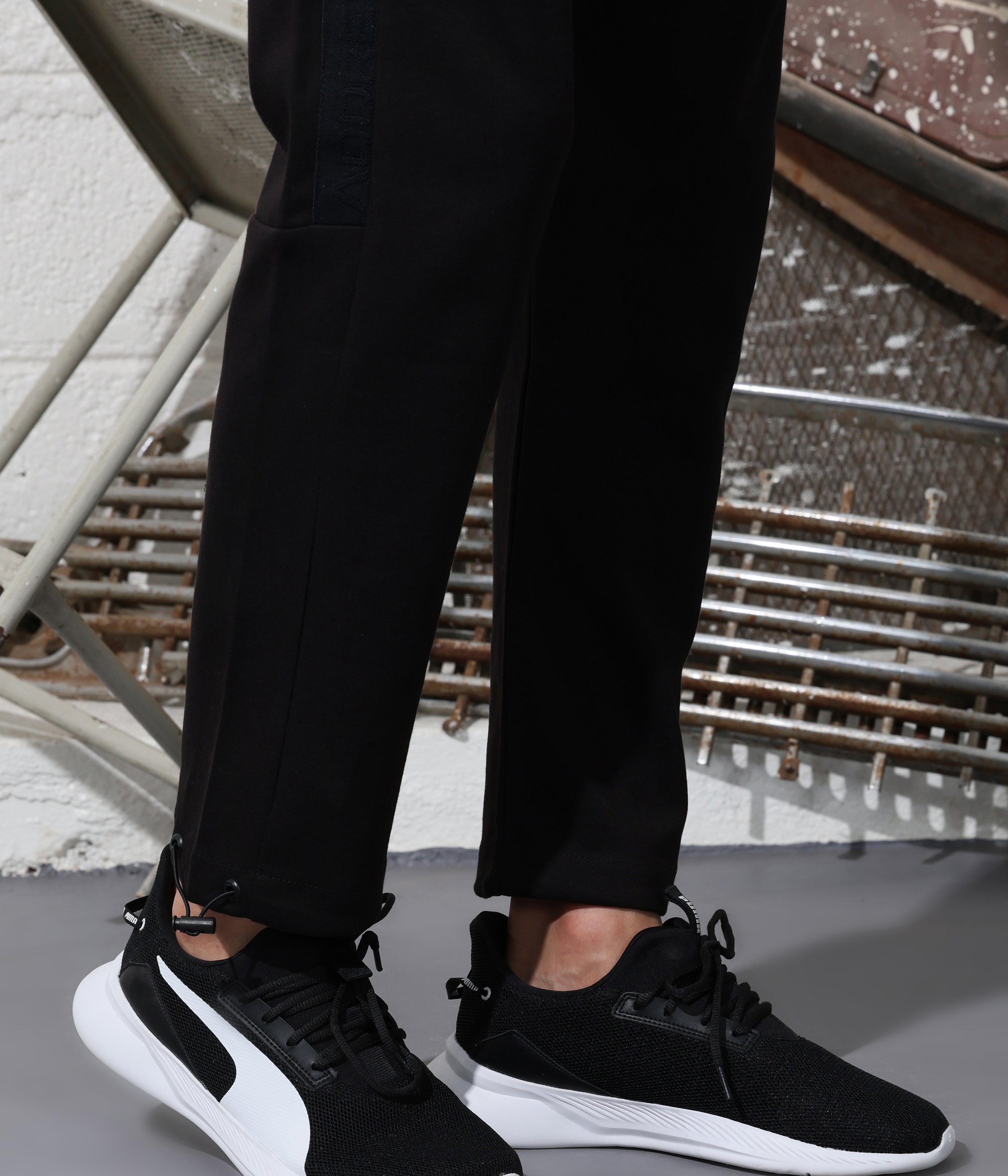 Black Men's Track Pants - Ankle Fit, Stretch Fabric