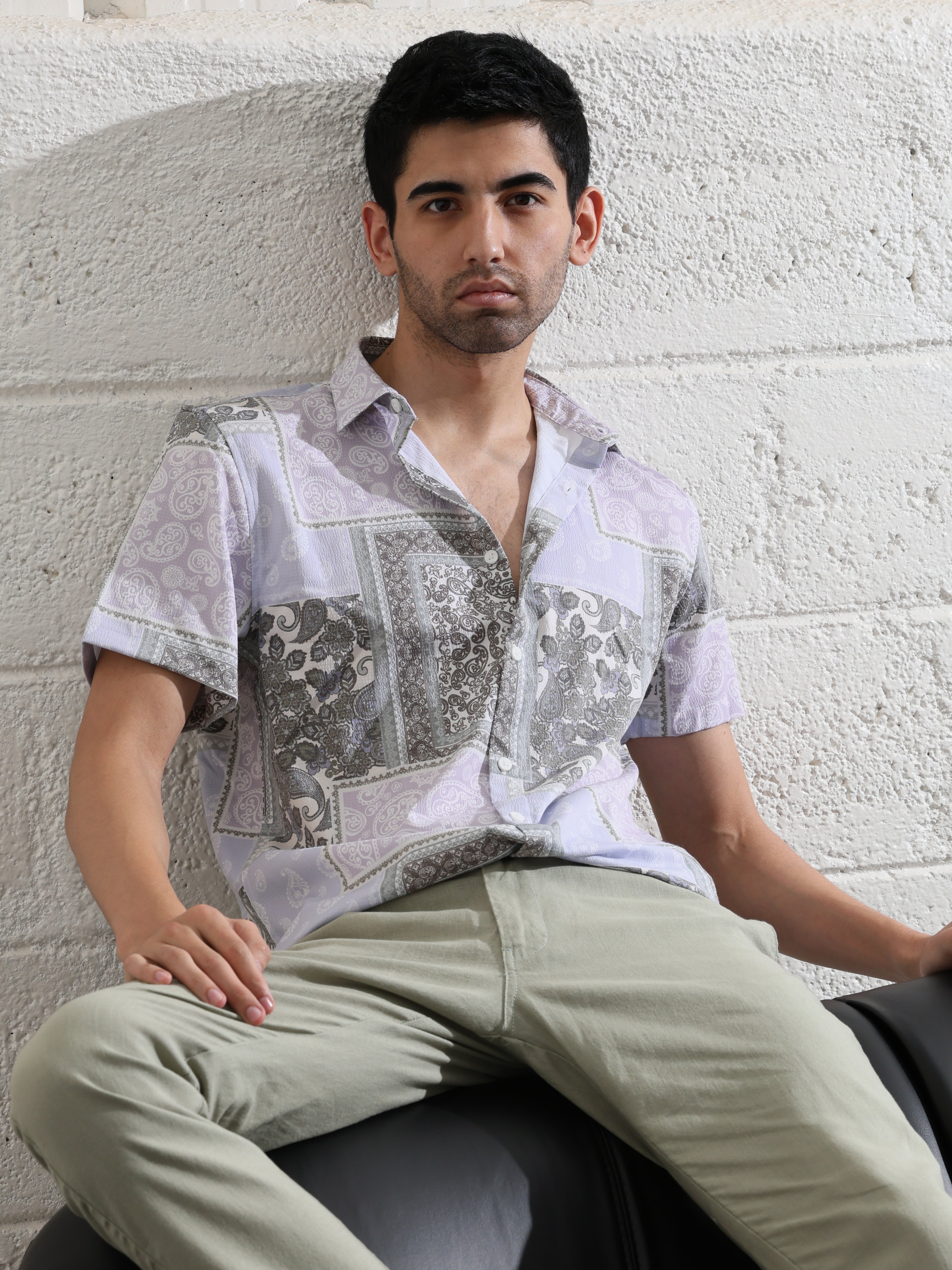 LT Olive Half sleeve printed shirts
