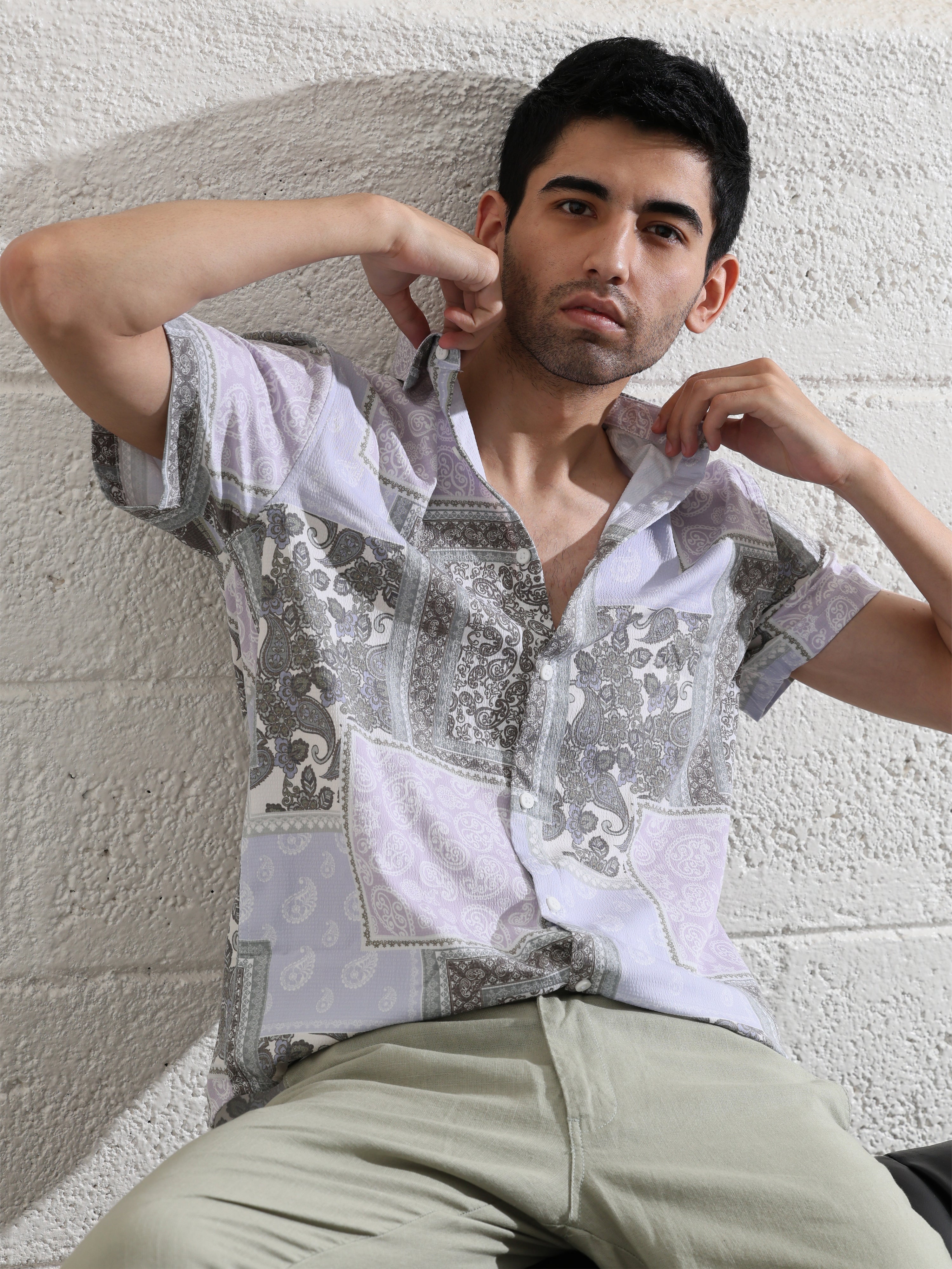 LT Olive Half sleeve printed shirts