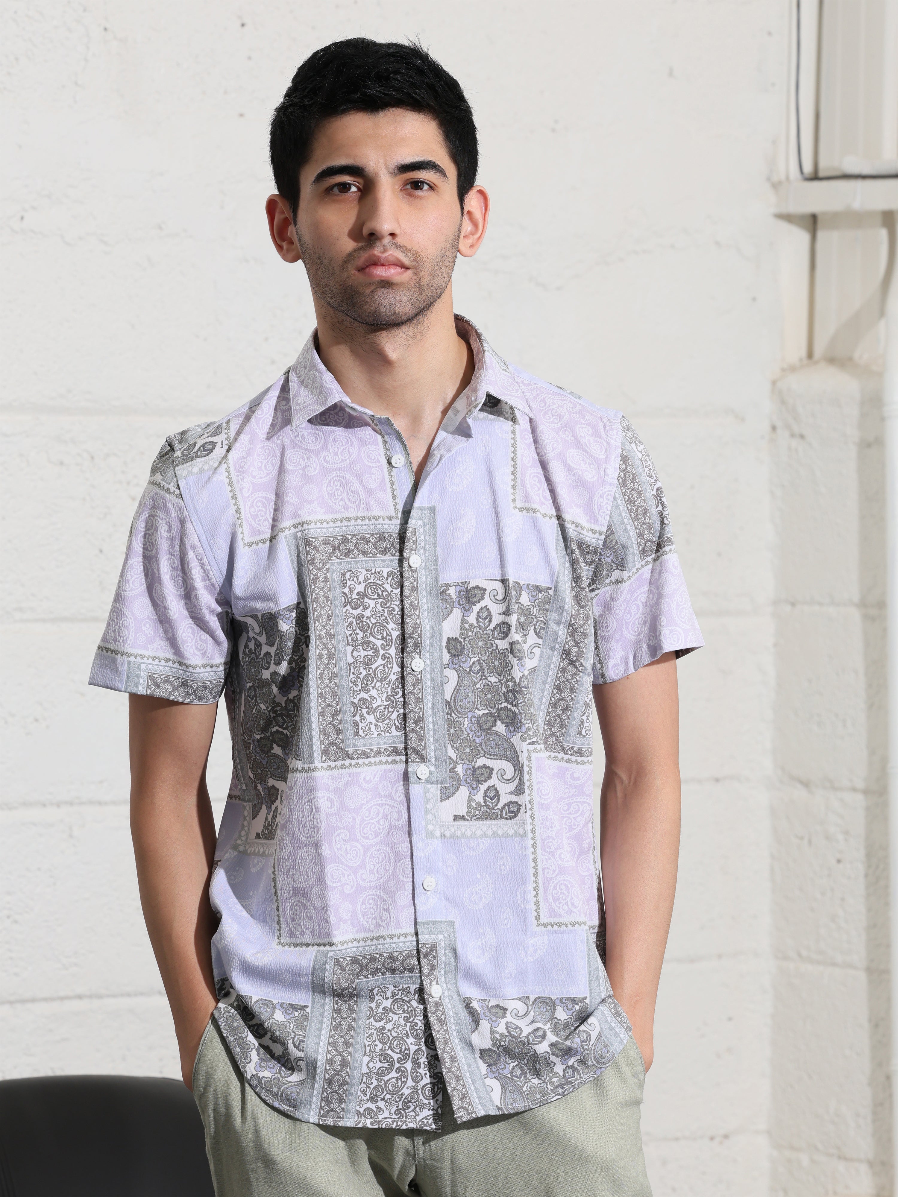 LT Olive Half sleeve printed shirts