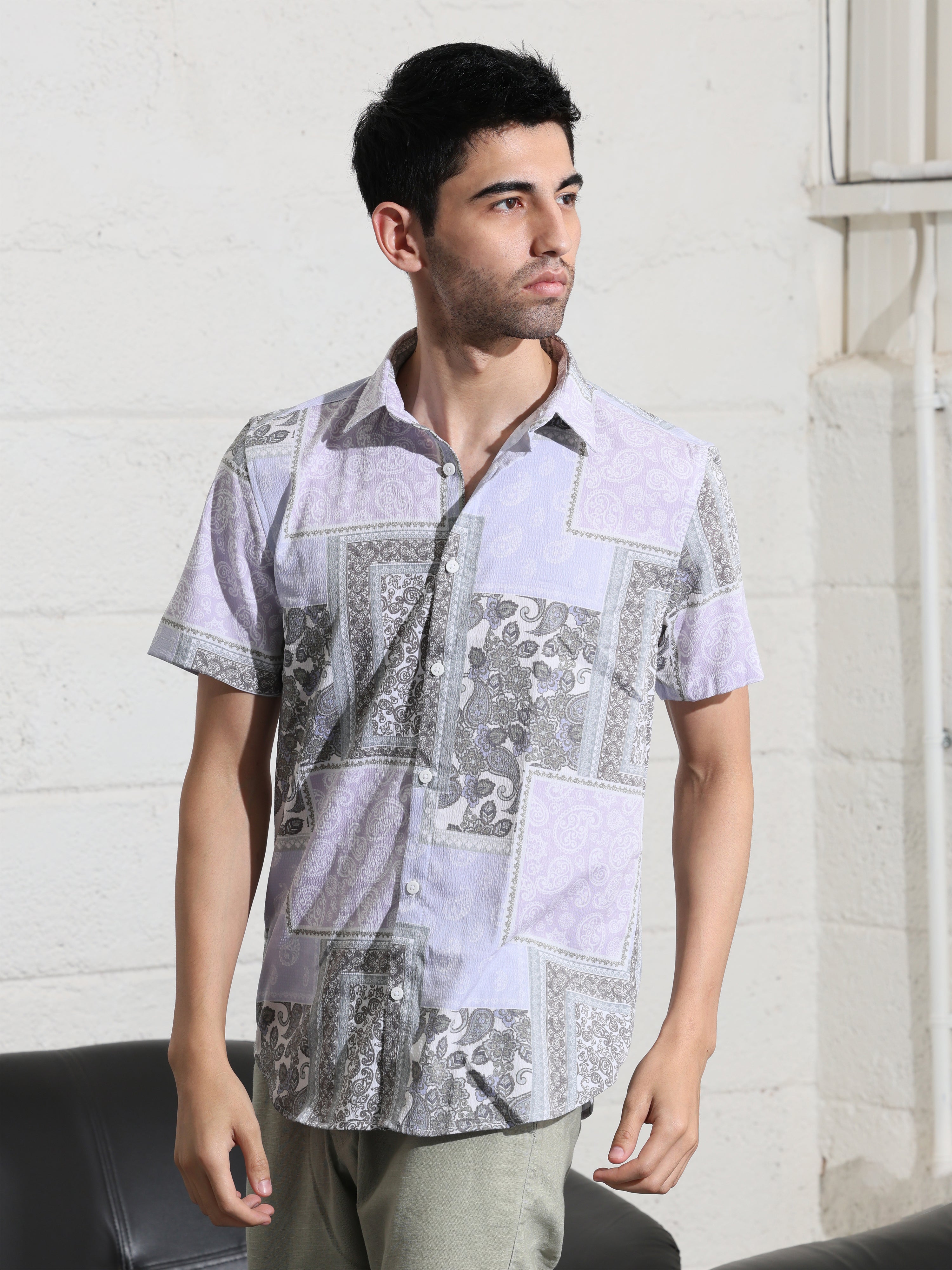 LT Olive Half sleeve printed shirts