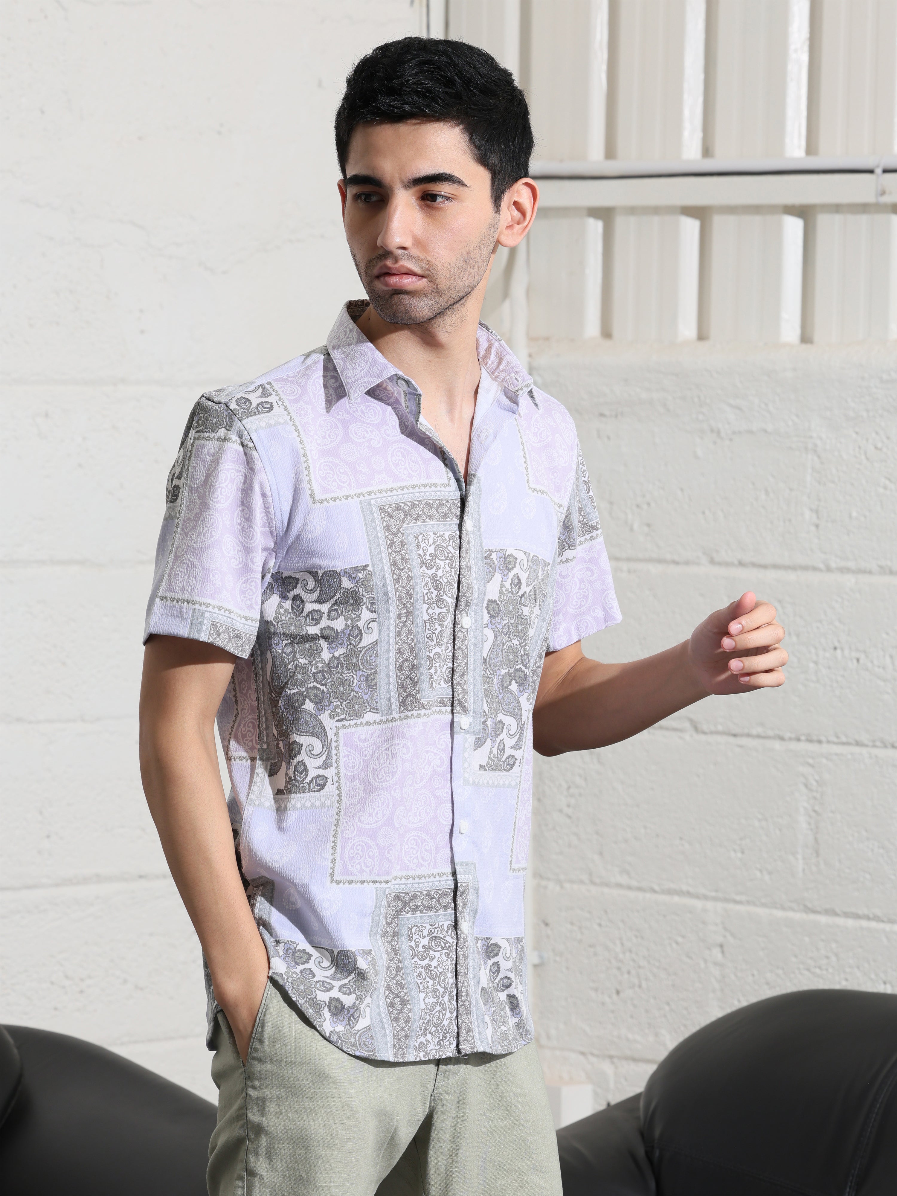 LT Olive Half sleeve printed shirts