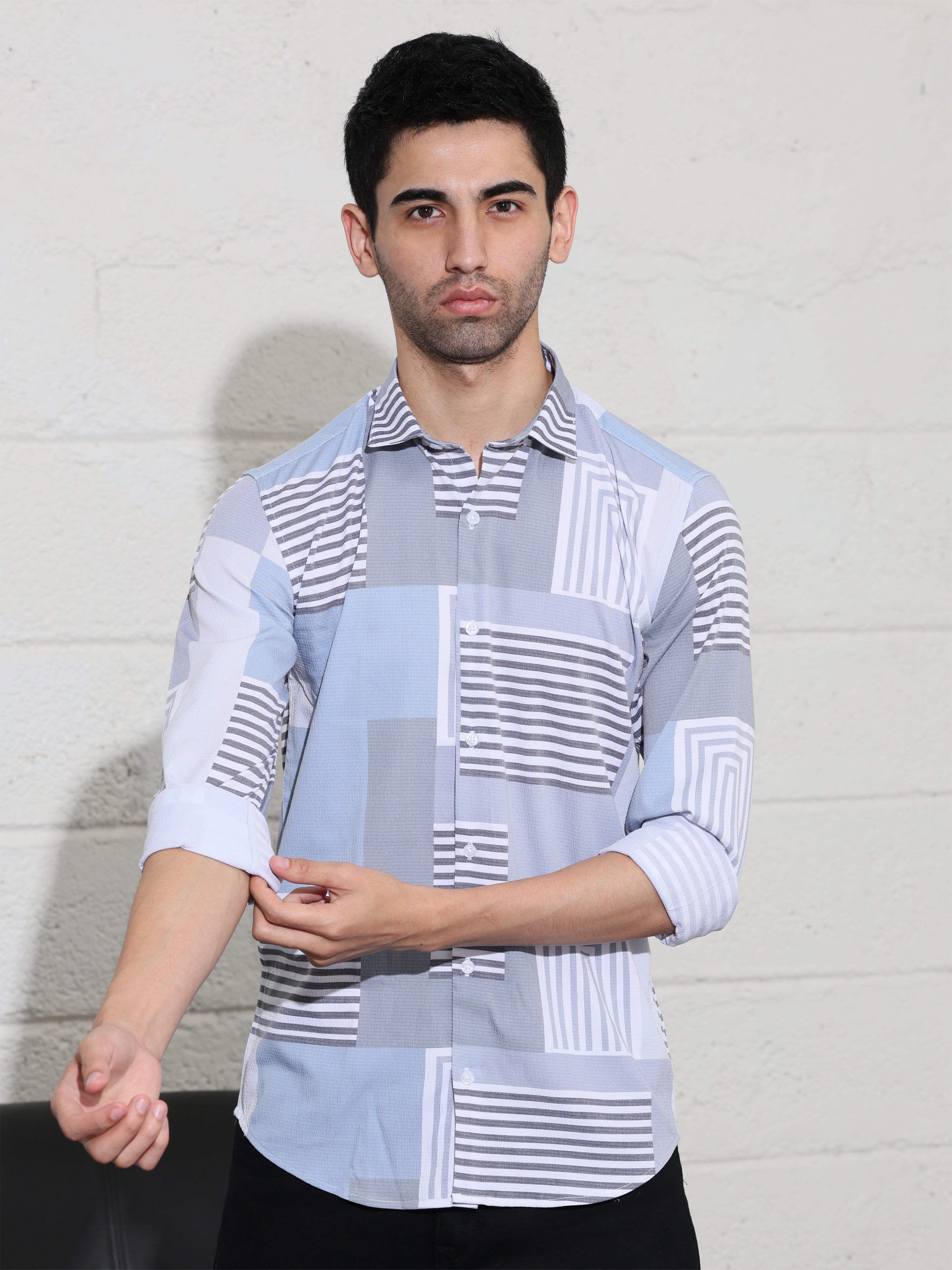 Mens LT grey Slim fit Shirts - Address