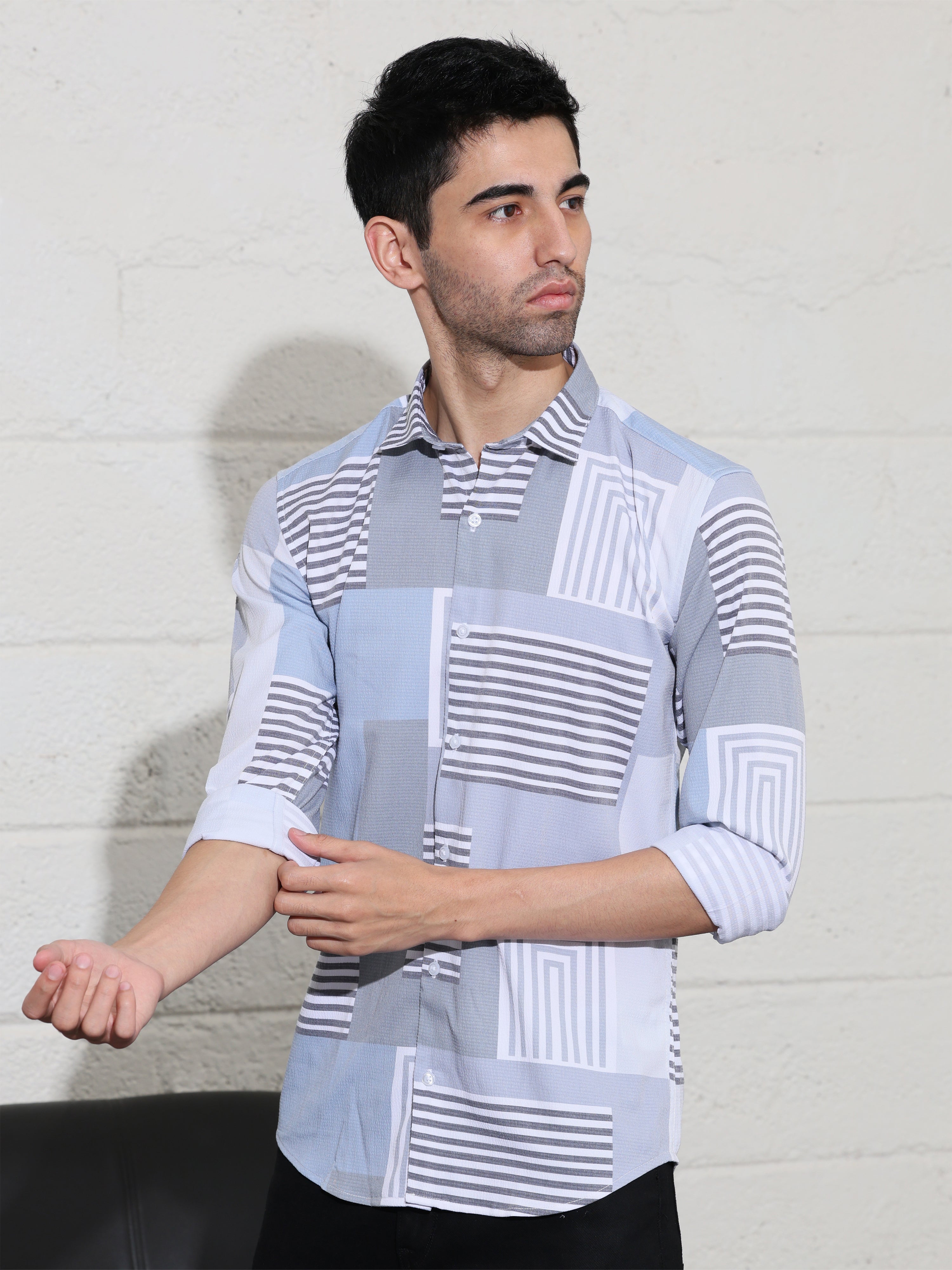 Mens LT grey Slim fit Shirts - Address