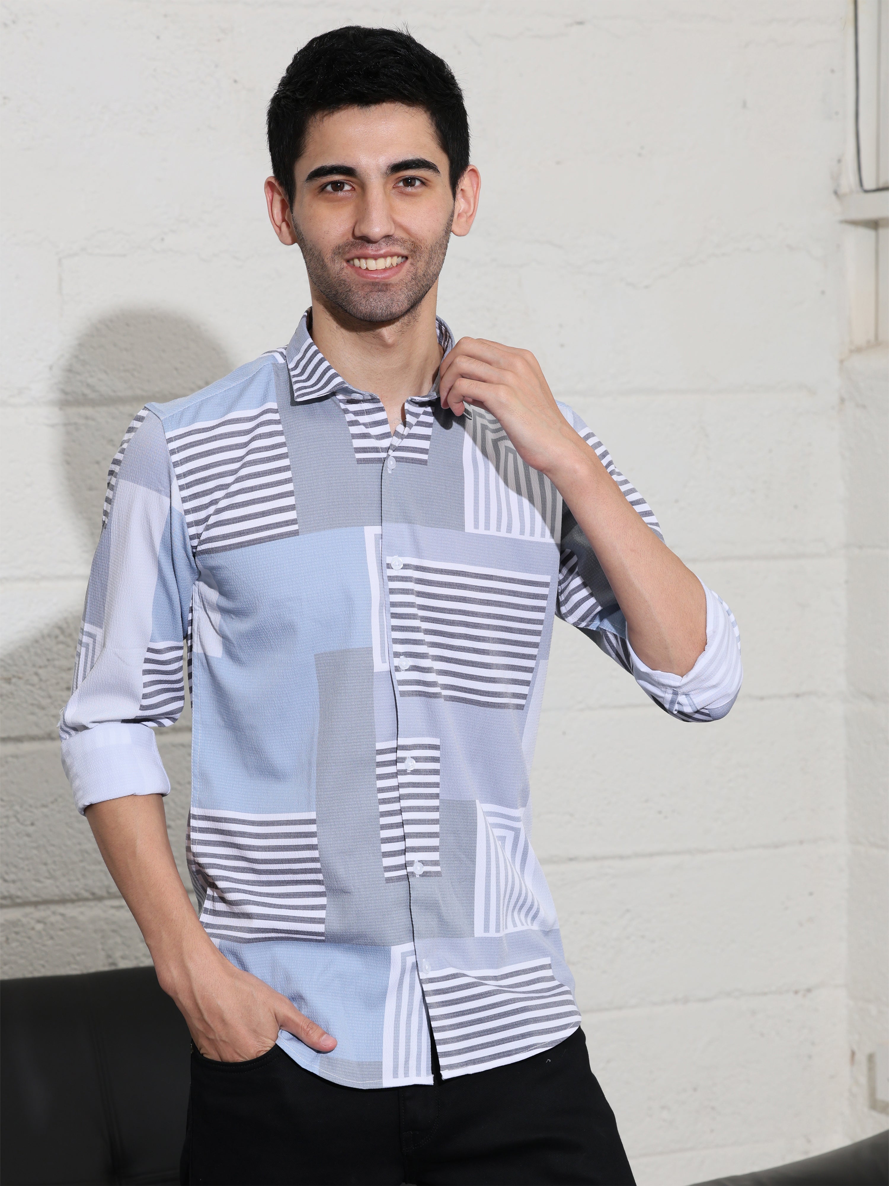 Mens LT grey Slim fit Shirts - Address
