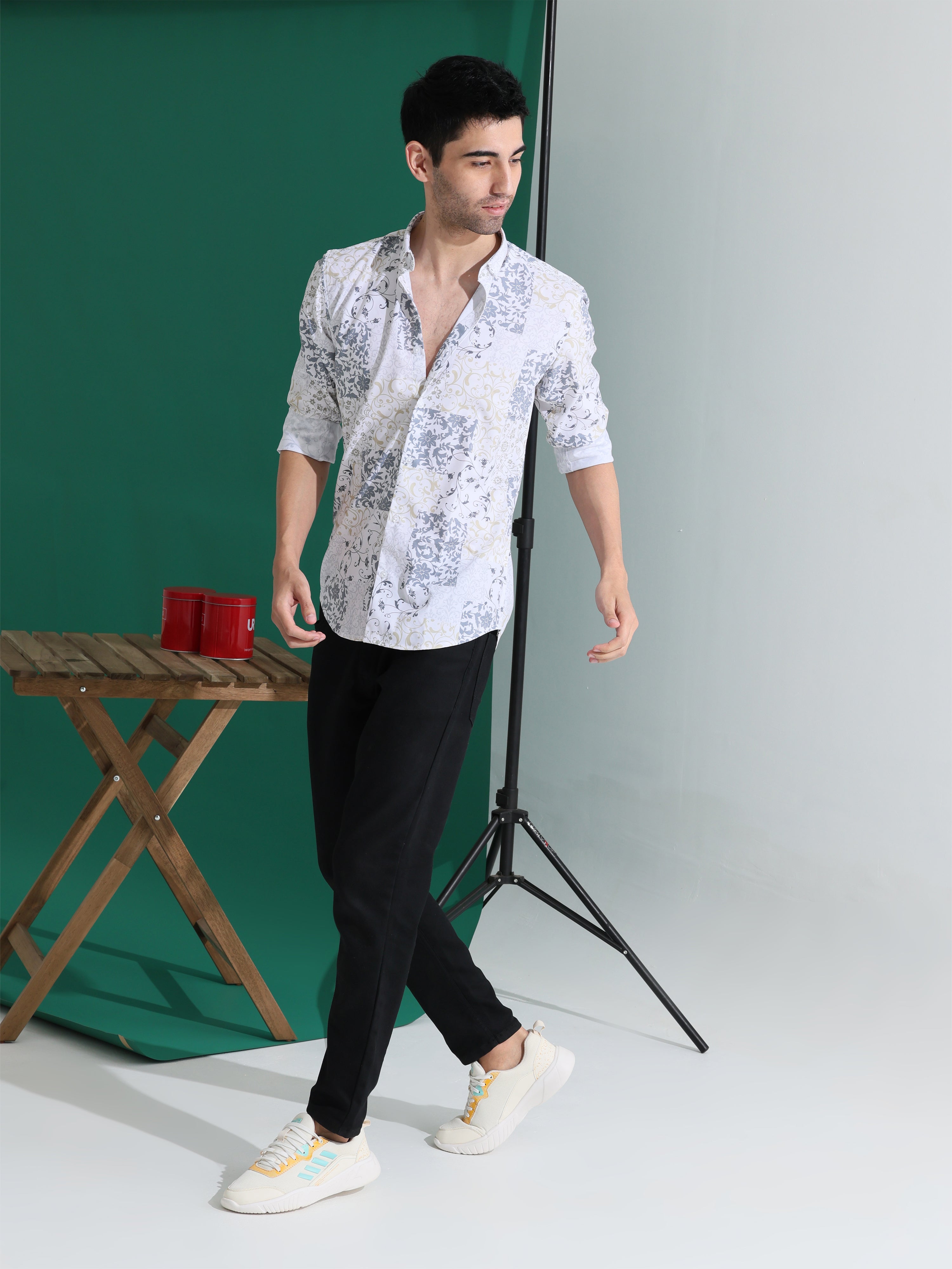 Mens white digital print slim fit shirts - Address