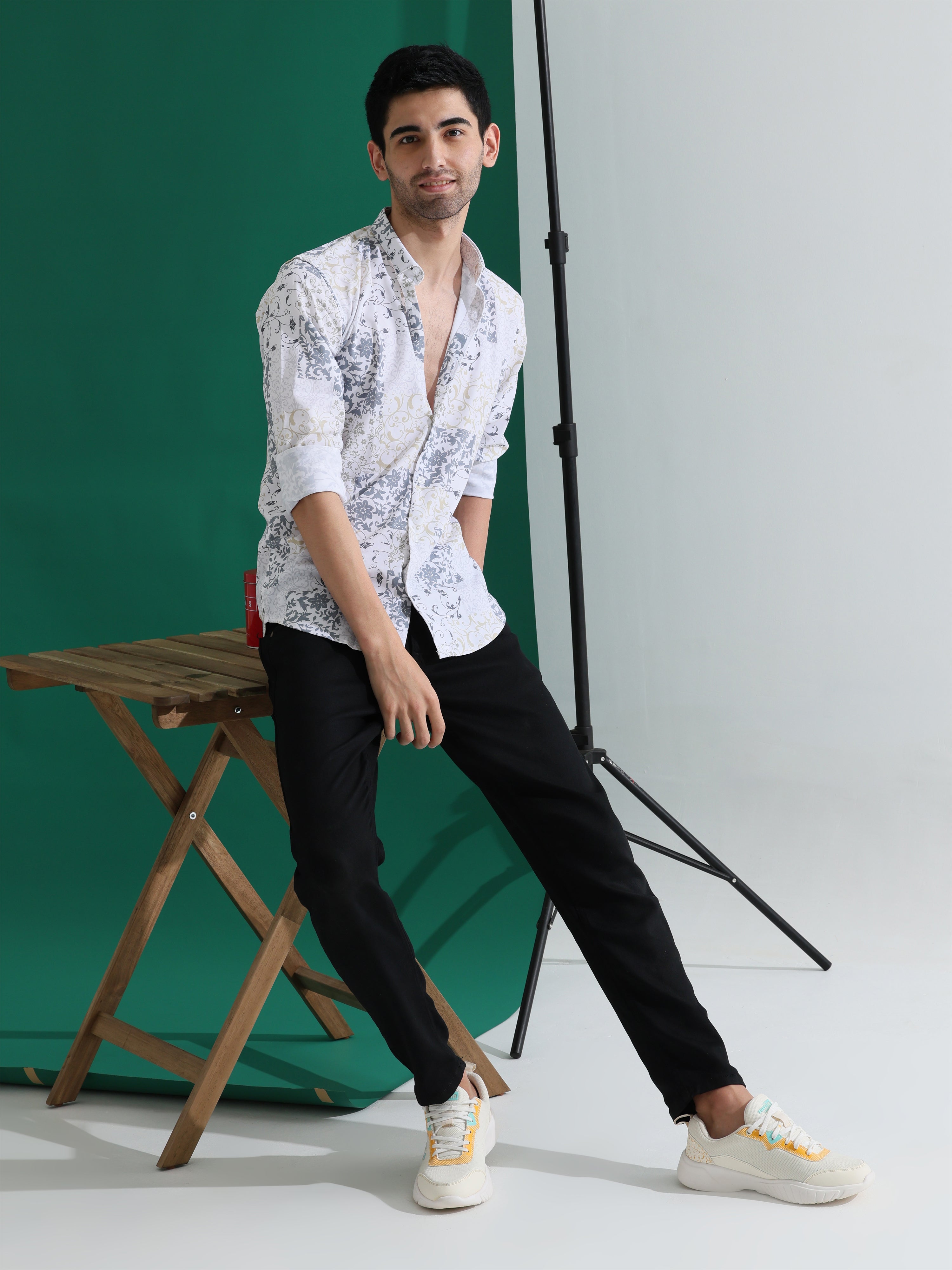 Mens white digital print slim fit shirts - Address