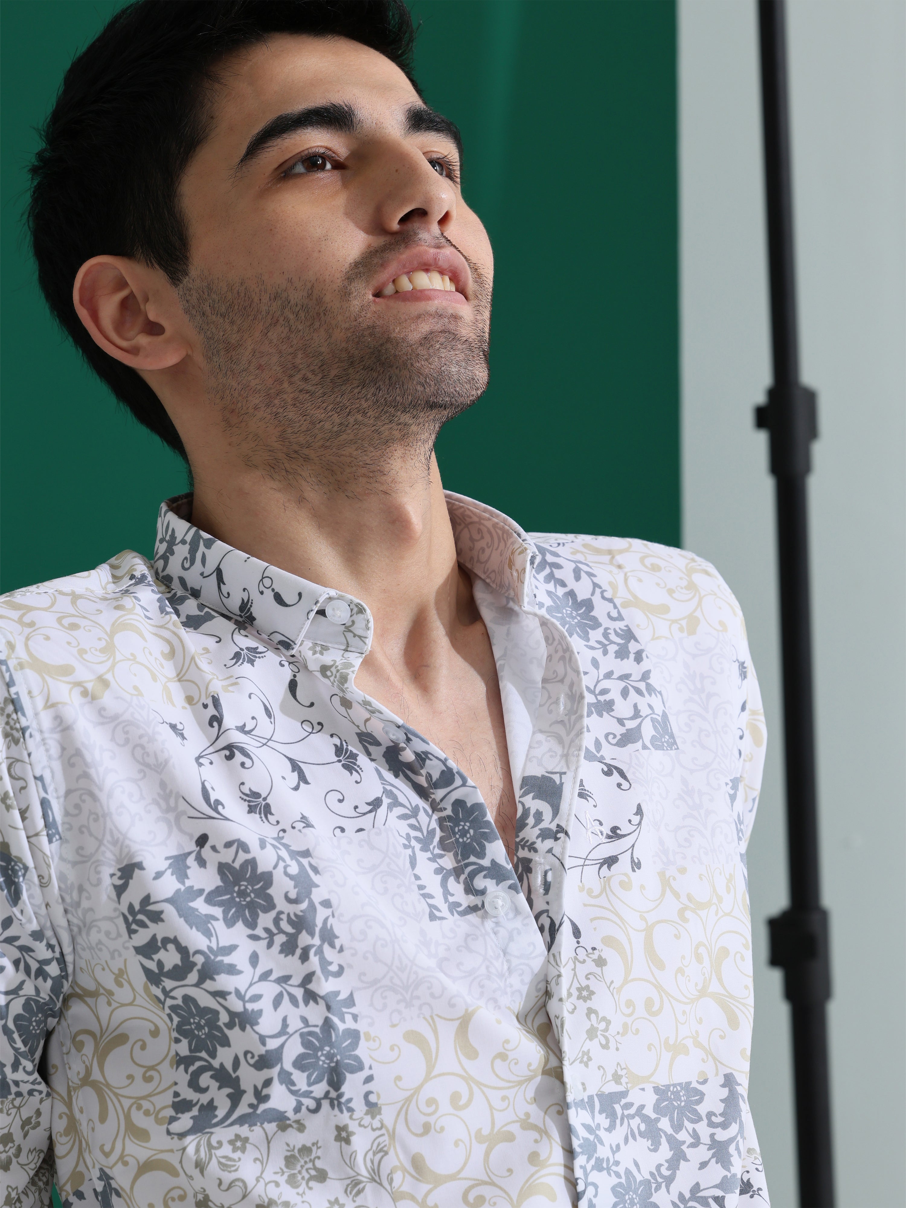 Mens white digital print slim fit shirts - Address