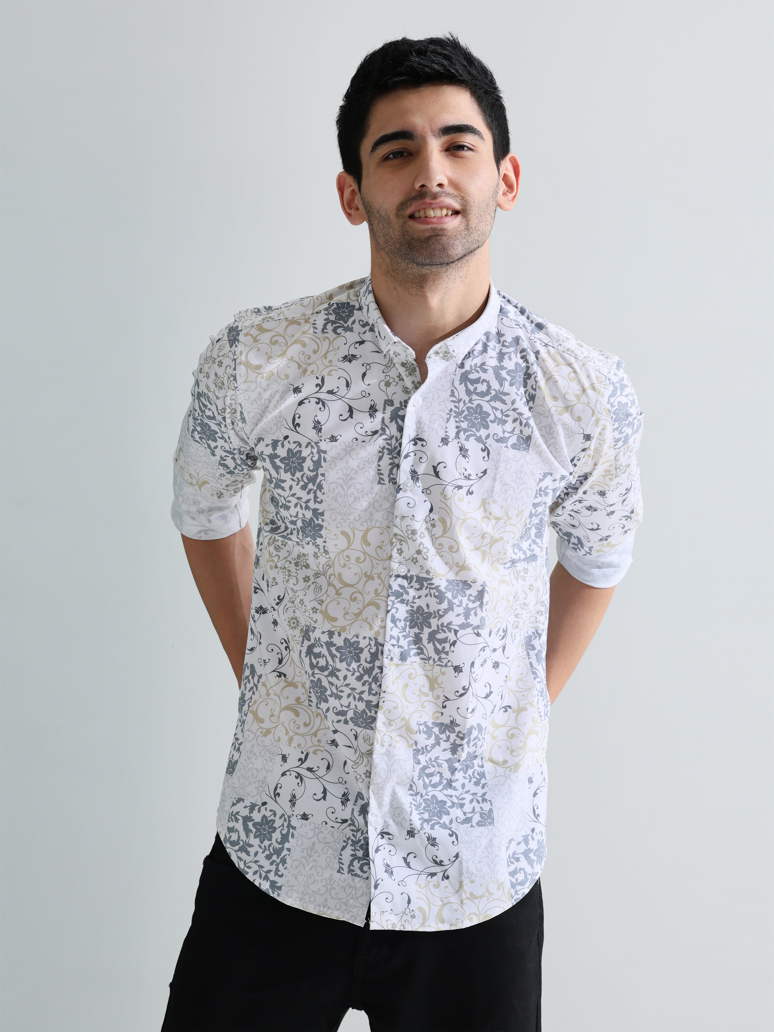 Mens white digital print slim fit shirts - Address