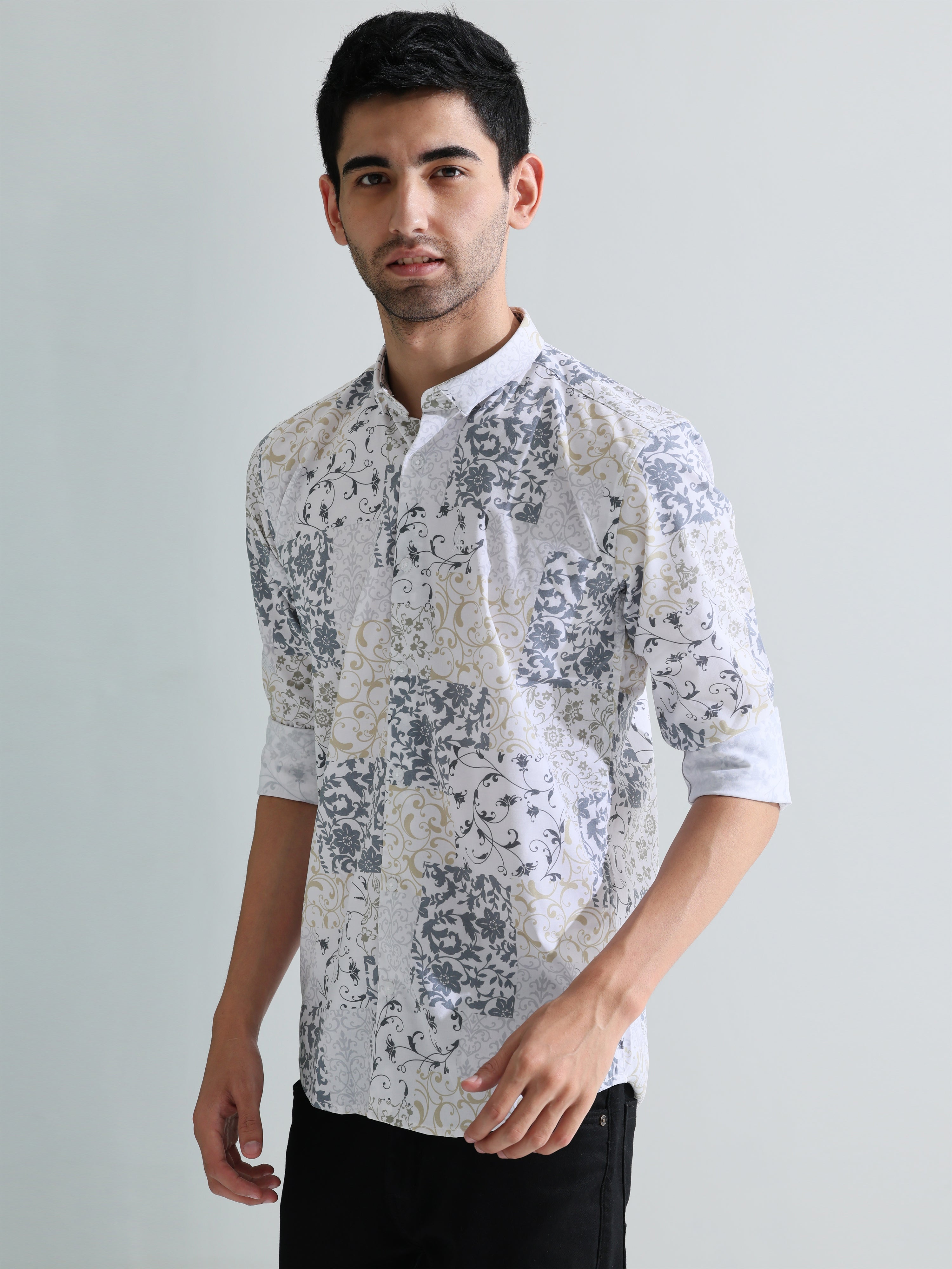 Mens white digital print slim fit shirts - Address