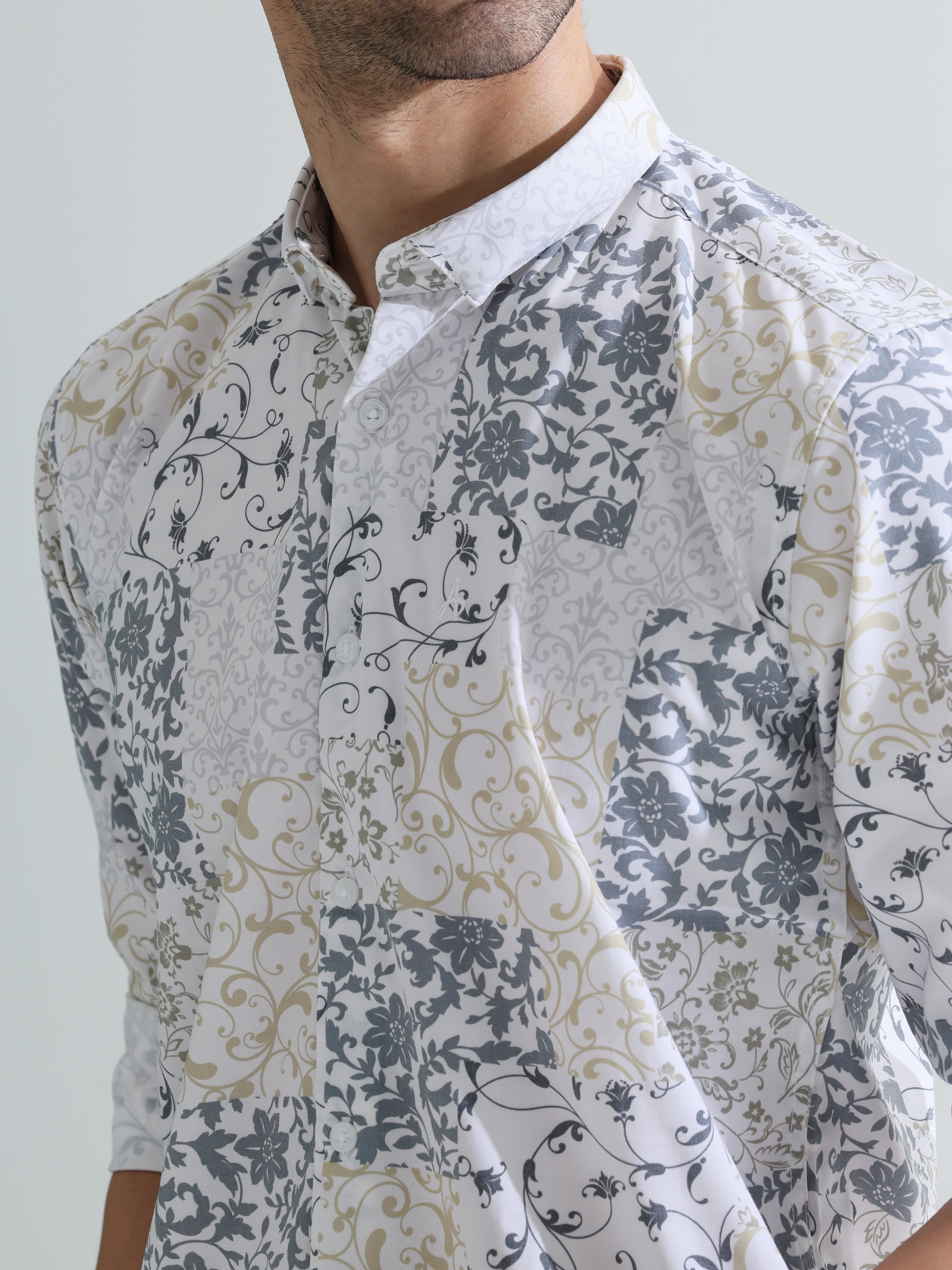 Mens white digital print slim fit shirts - Address
