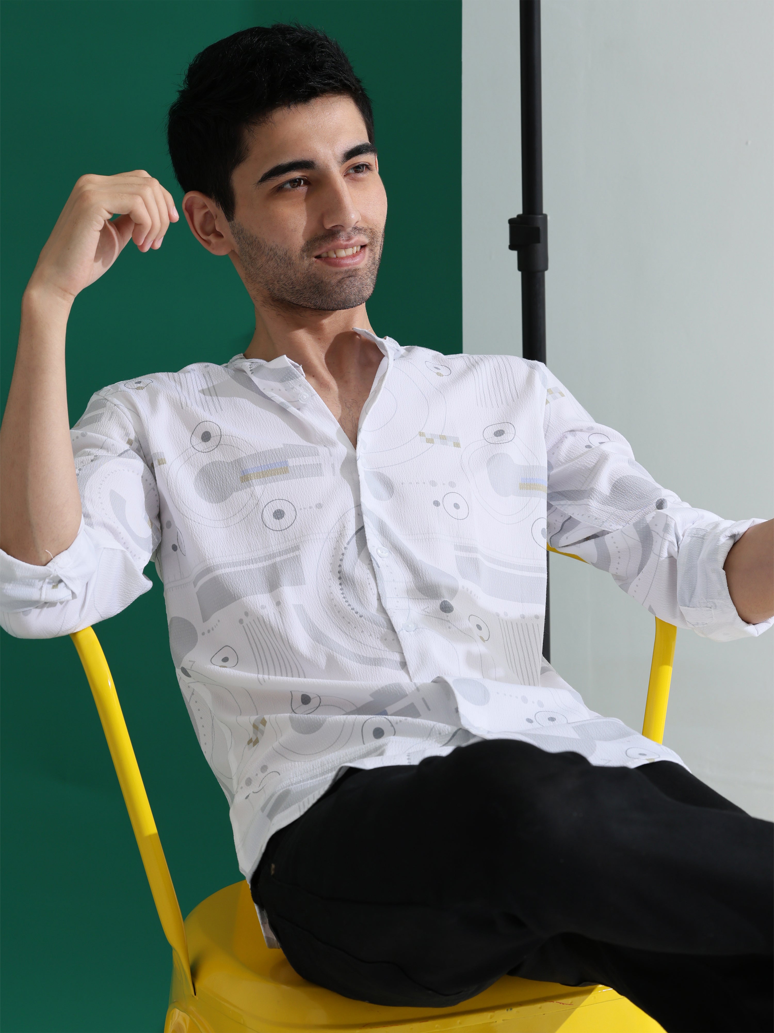 Mandarin collar digital print slim fit shirts - Address