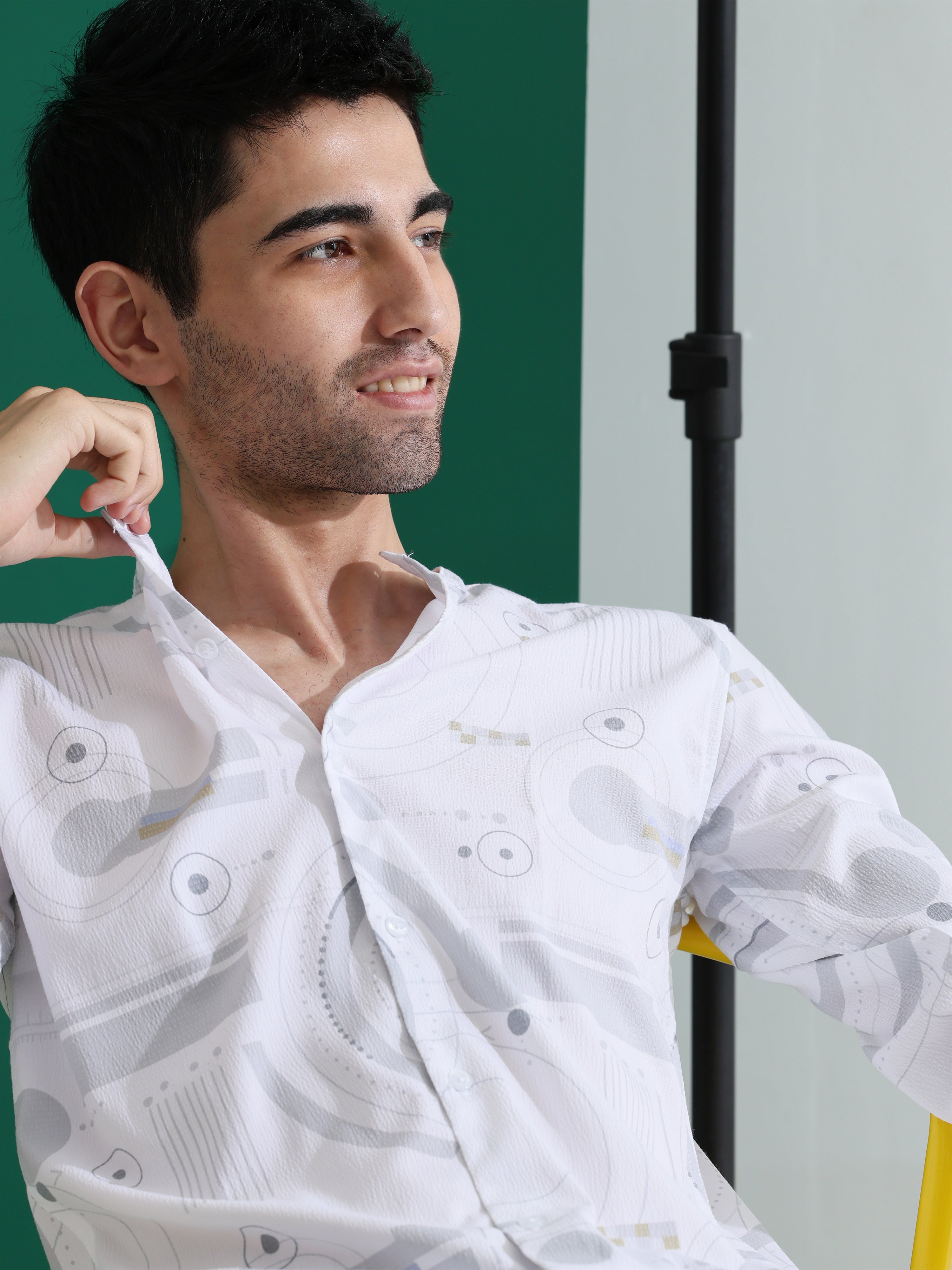 Mandarin collar digital print slim fit shirts - Address