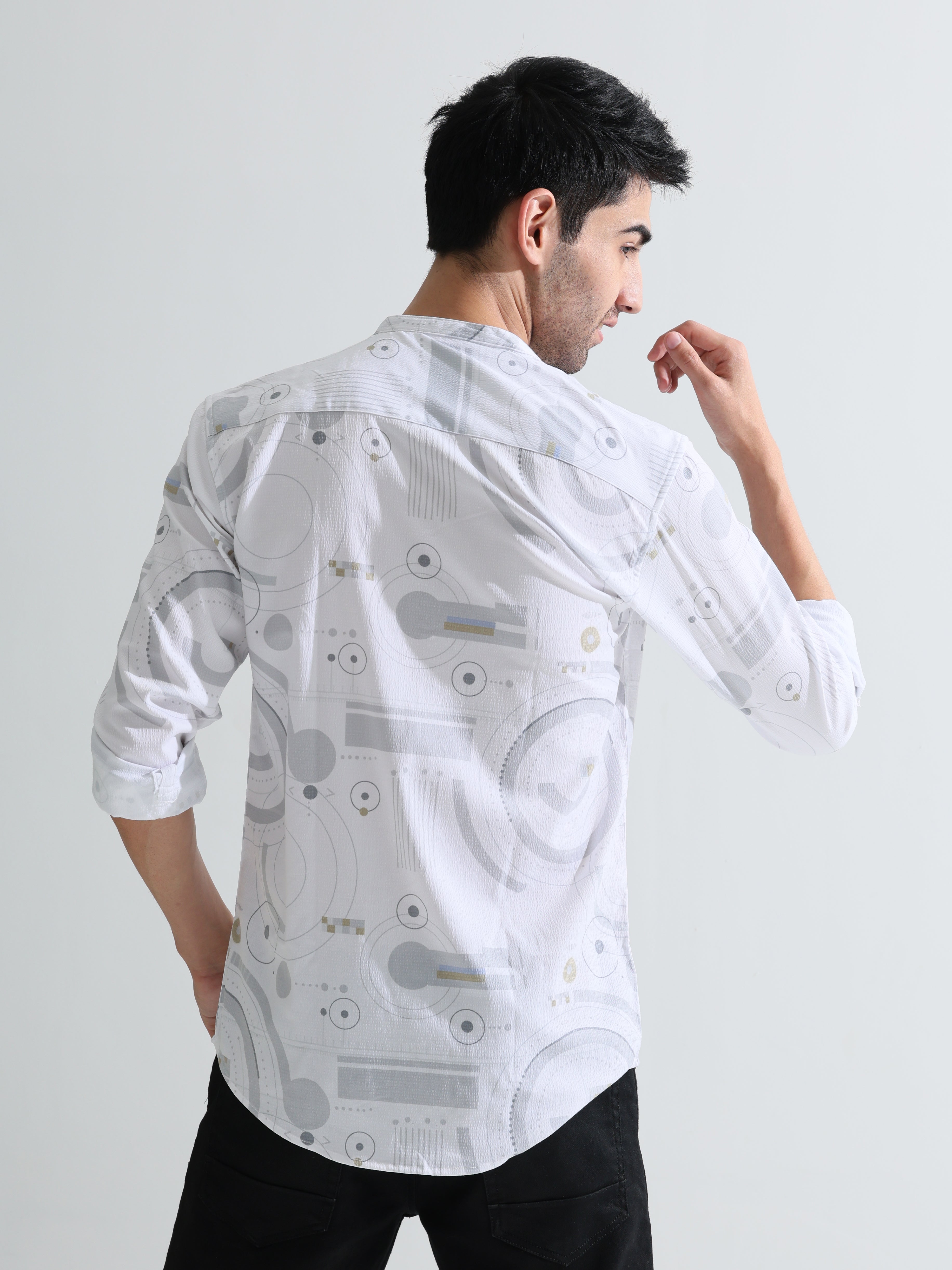 Mandarin collar digital print slim fit shirts - Address