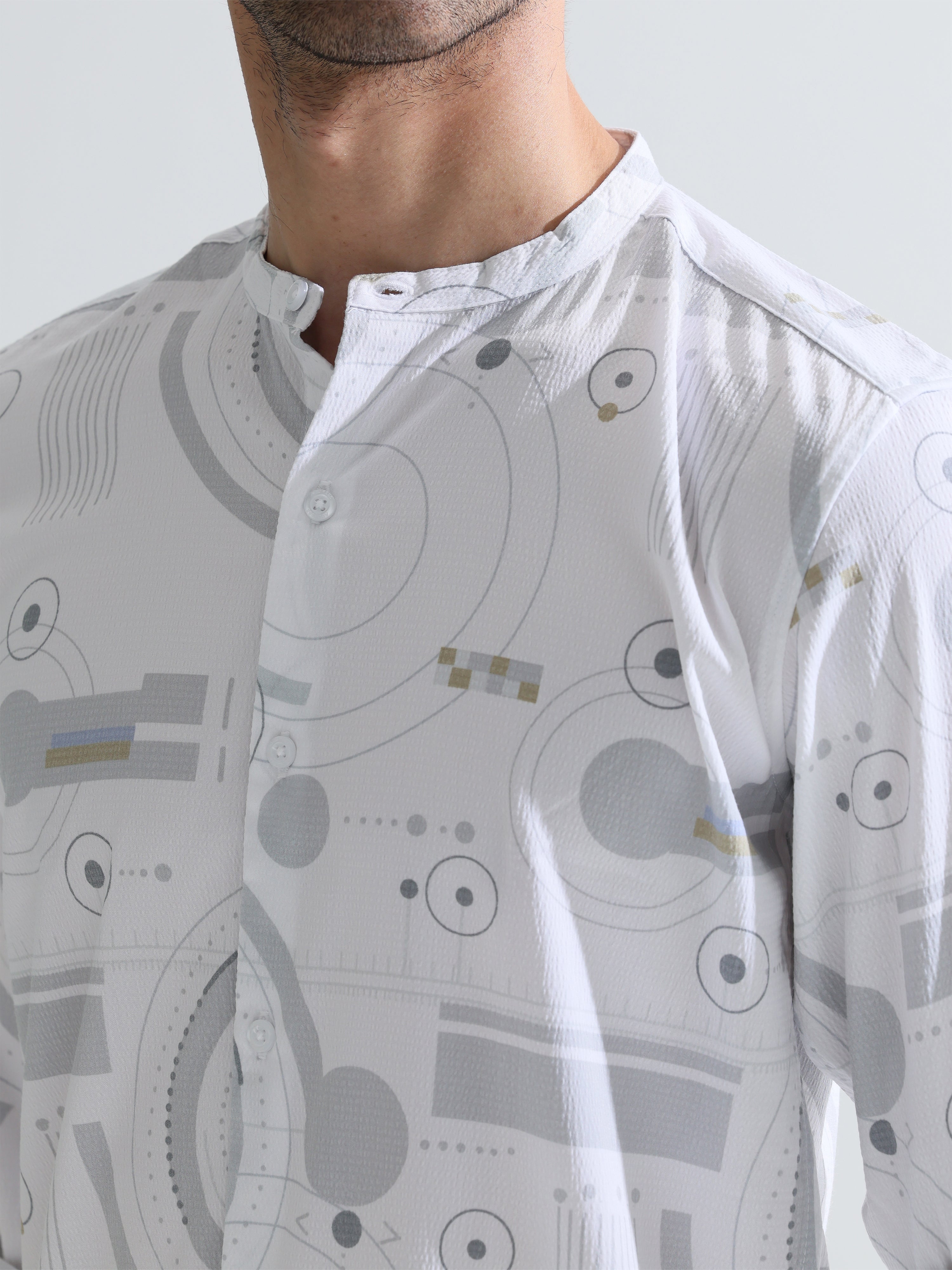 Mandarin collar digital print slim fit shirts - Address