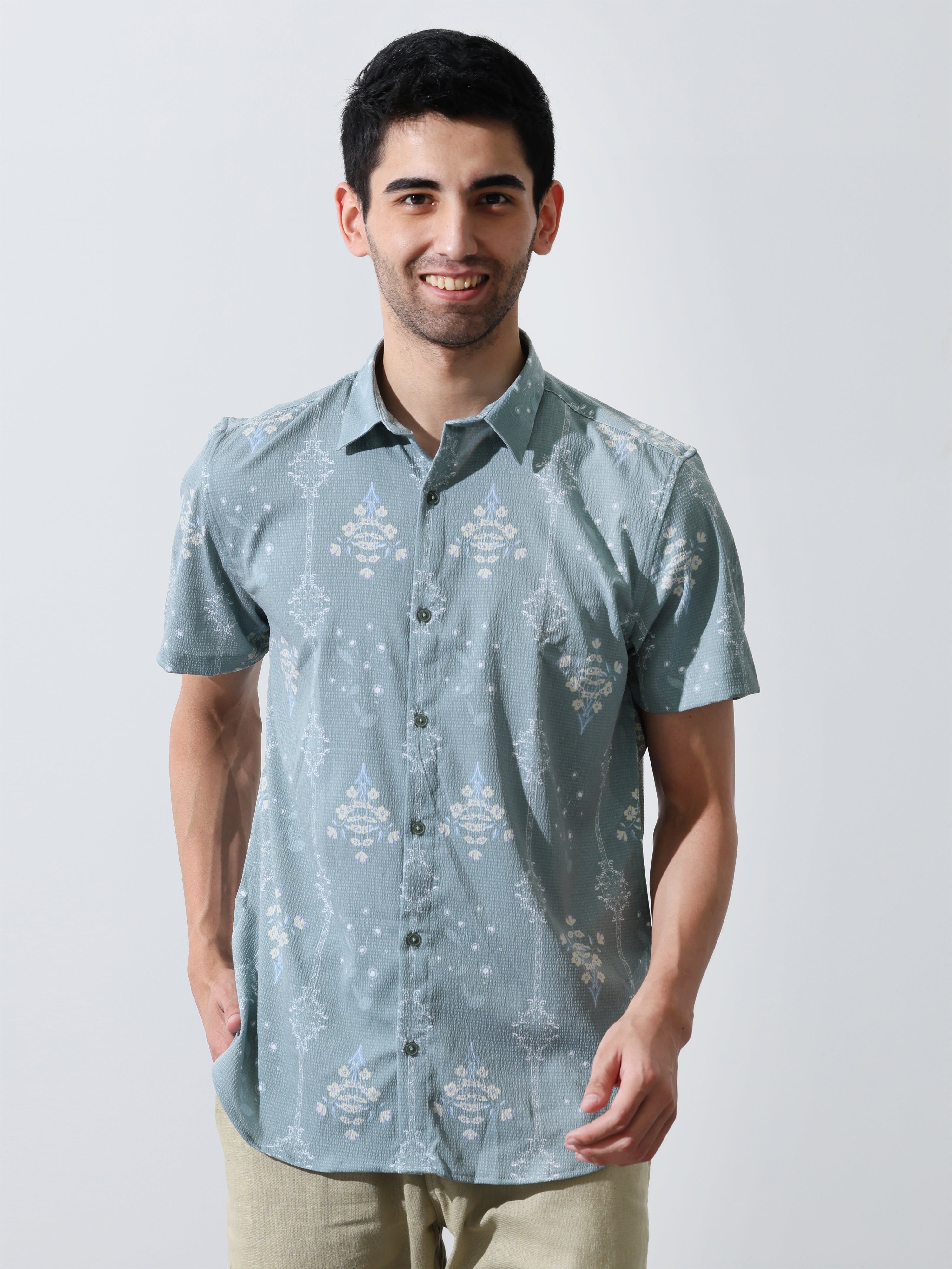 Mens Seamist green half sleeve shirts - Address