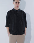 Cotton Linen Essential Fit Black Check Shirt