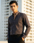 Full Sleeve Slim Fit Dove Grey Striped Shirt