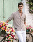 Brown Small Check Relaxed Fit Full Sleeve Shirt