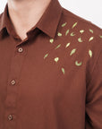 Leaves Embroidery Brown Relaxed Fit Shirt