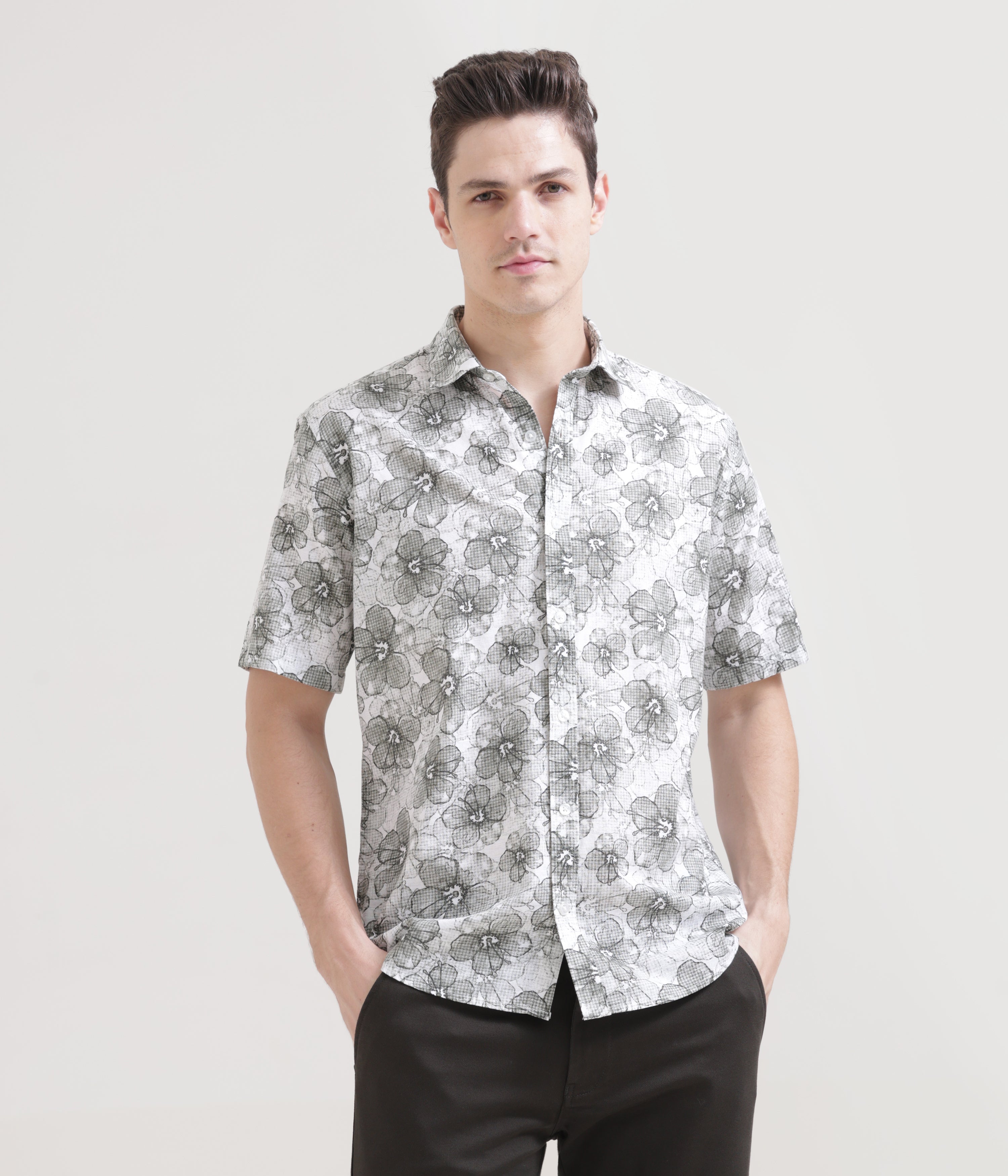 Olive Half Sleeve Slim Fit Shirt: Versatile Classic