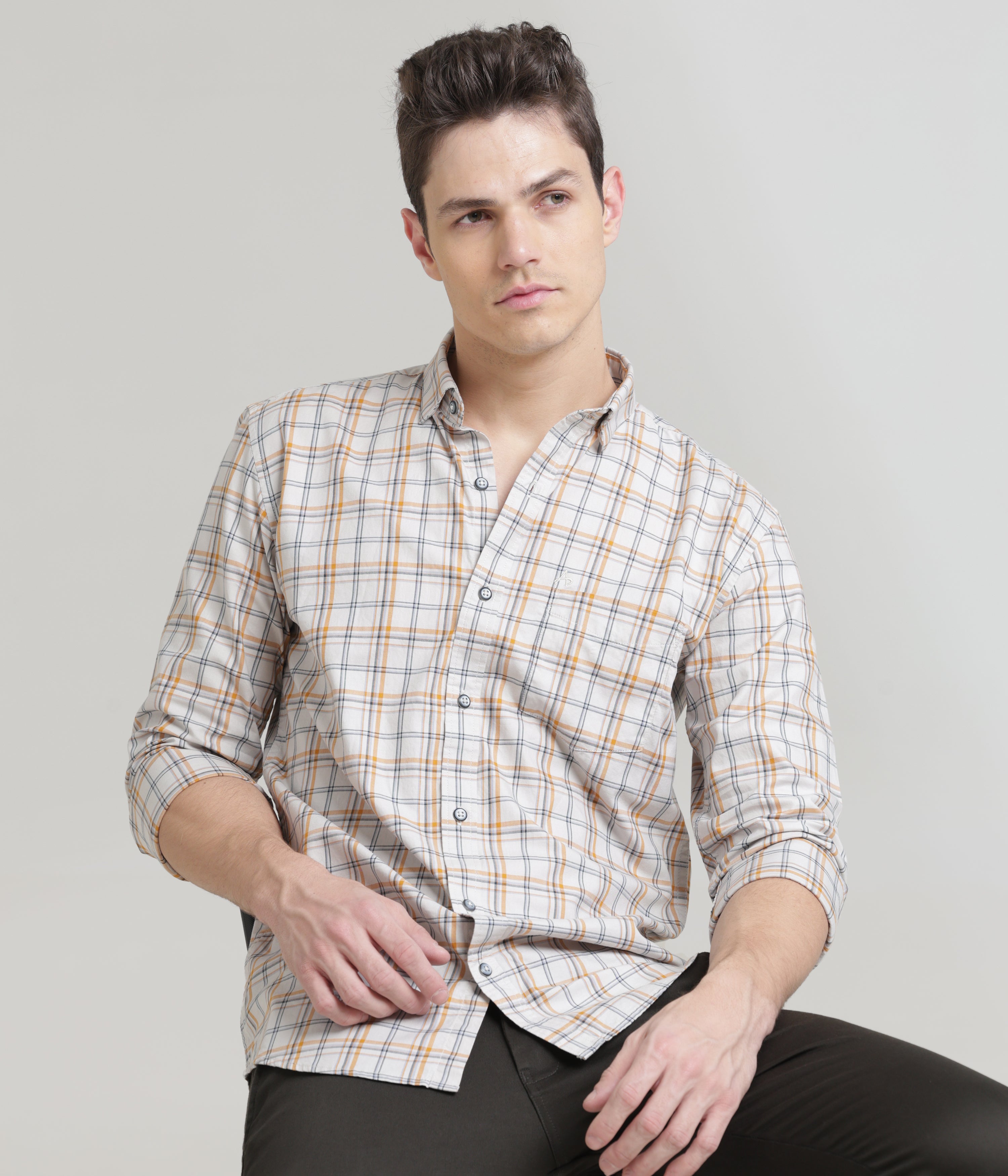 Check Printed Ivory Slim Fit Shirt: Versatile Style for Every Occasion