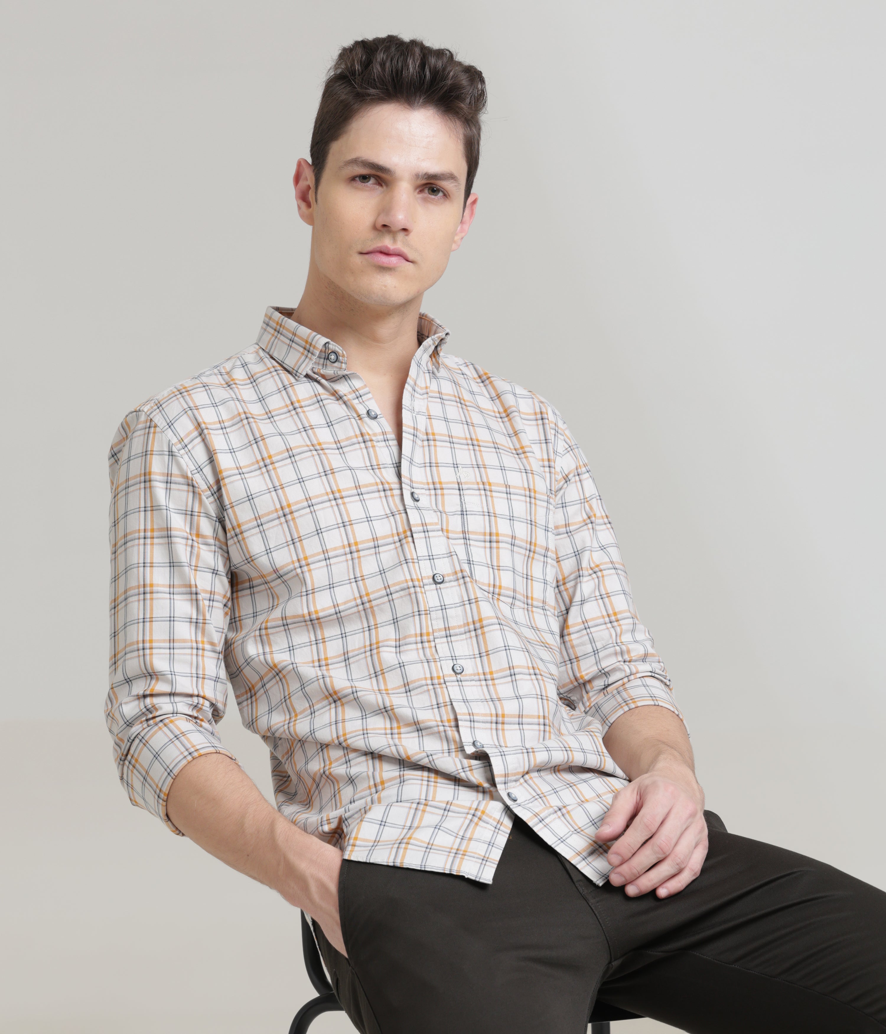 Check Printed Ivory Slim Fit Shirt: Versatile Style for Every Occasion