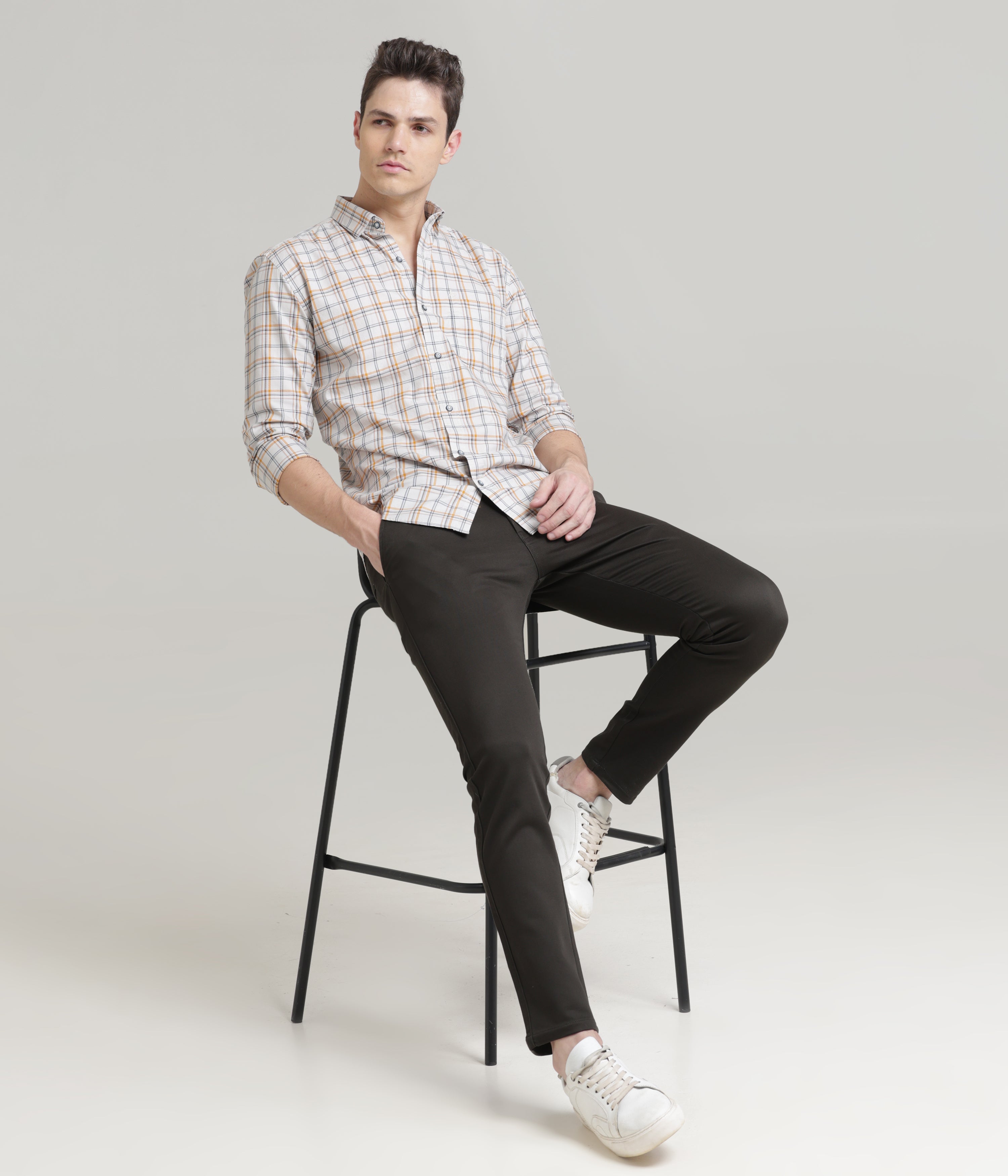 Check Printed Ivory Slim Fit Shirt: Versatile Style for Every Occasion