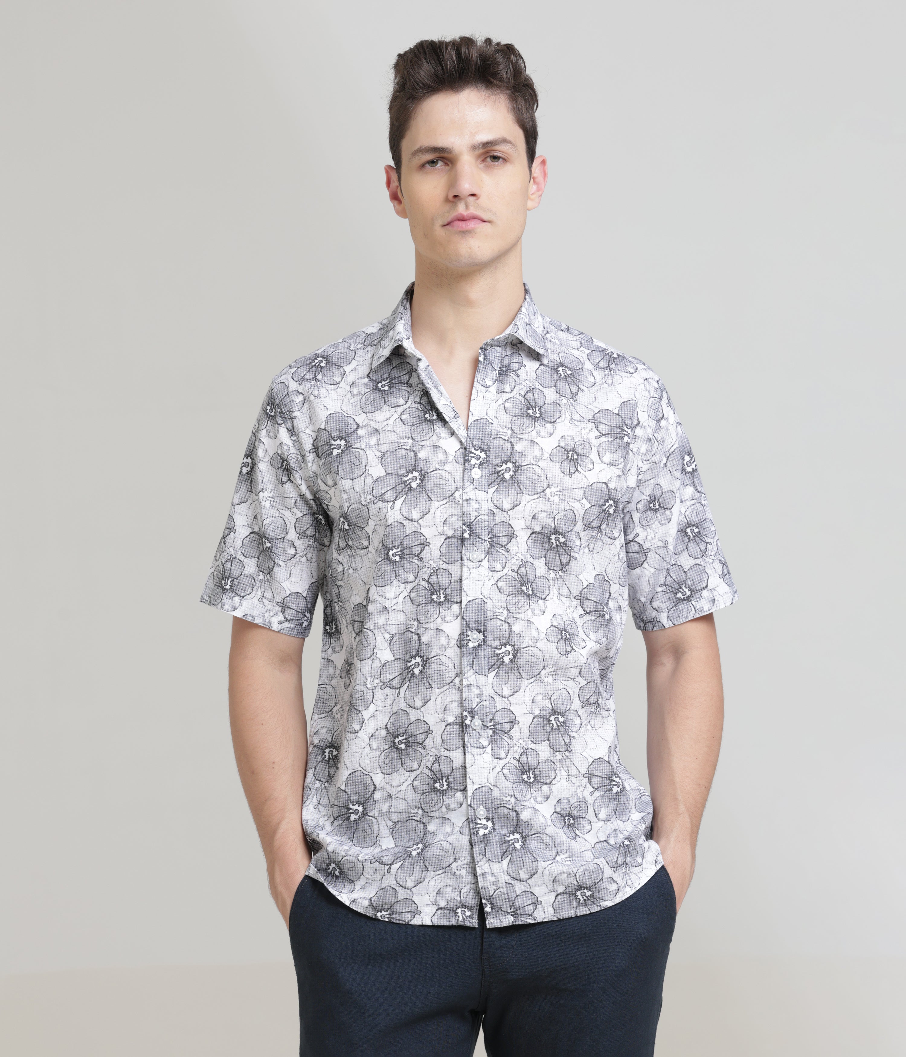 Grey Half Sleeve Slim Fit Shirt: Versatile Elegance