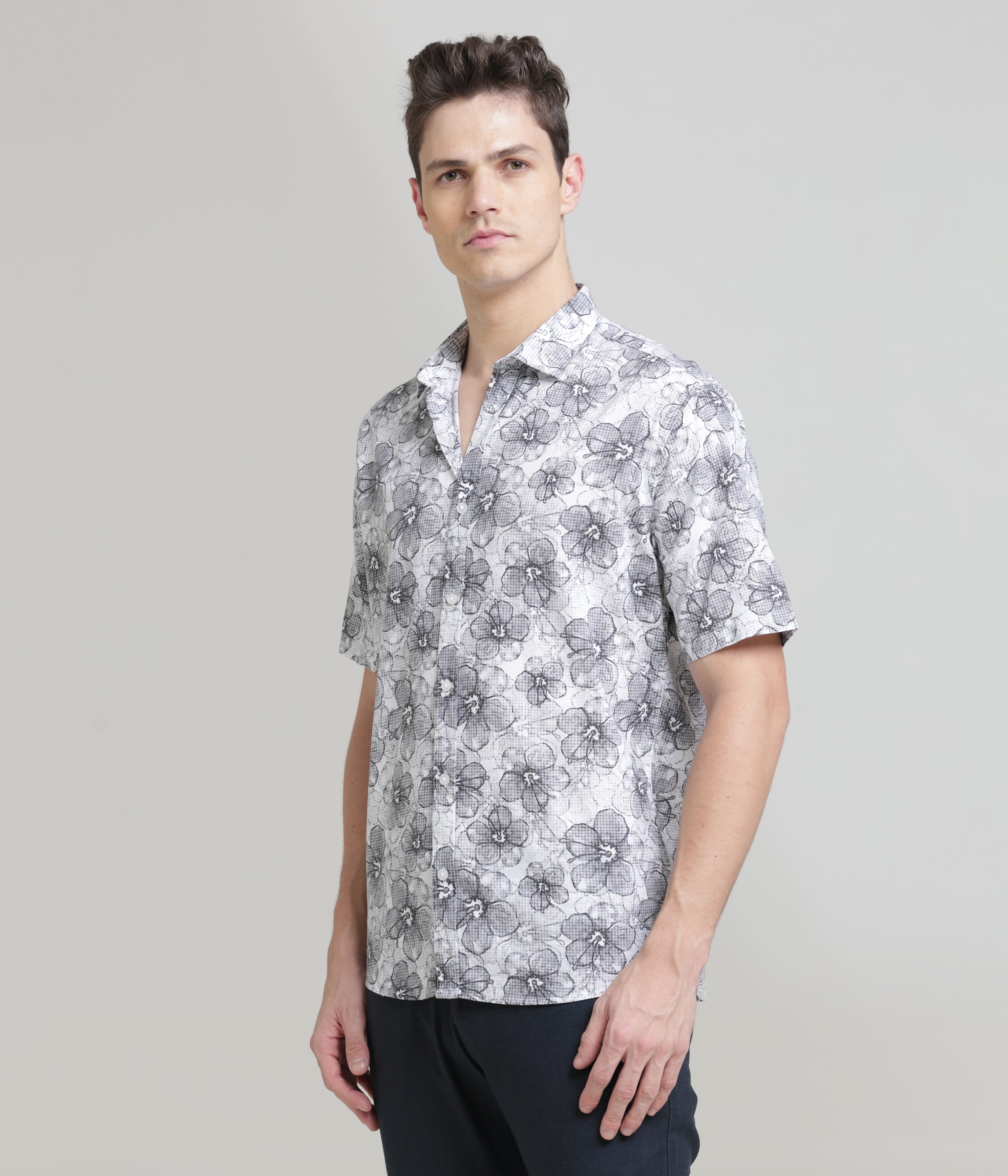 Grey Half Sleeve Slim Fit Shirt: Versatile Elegance