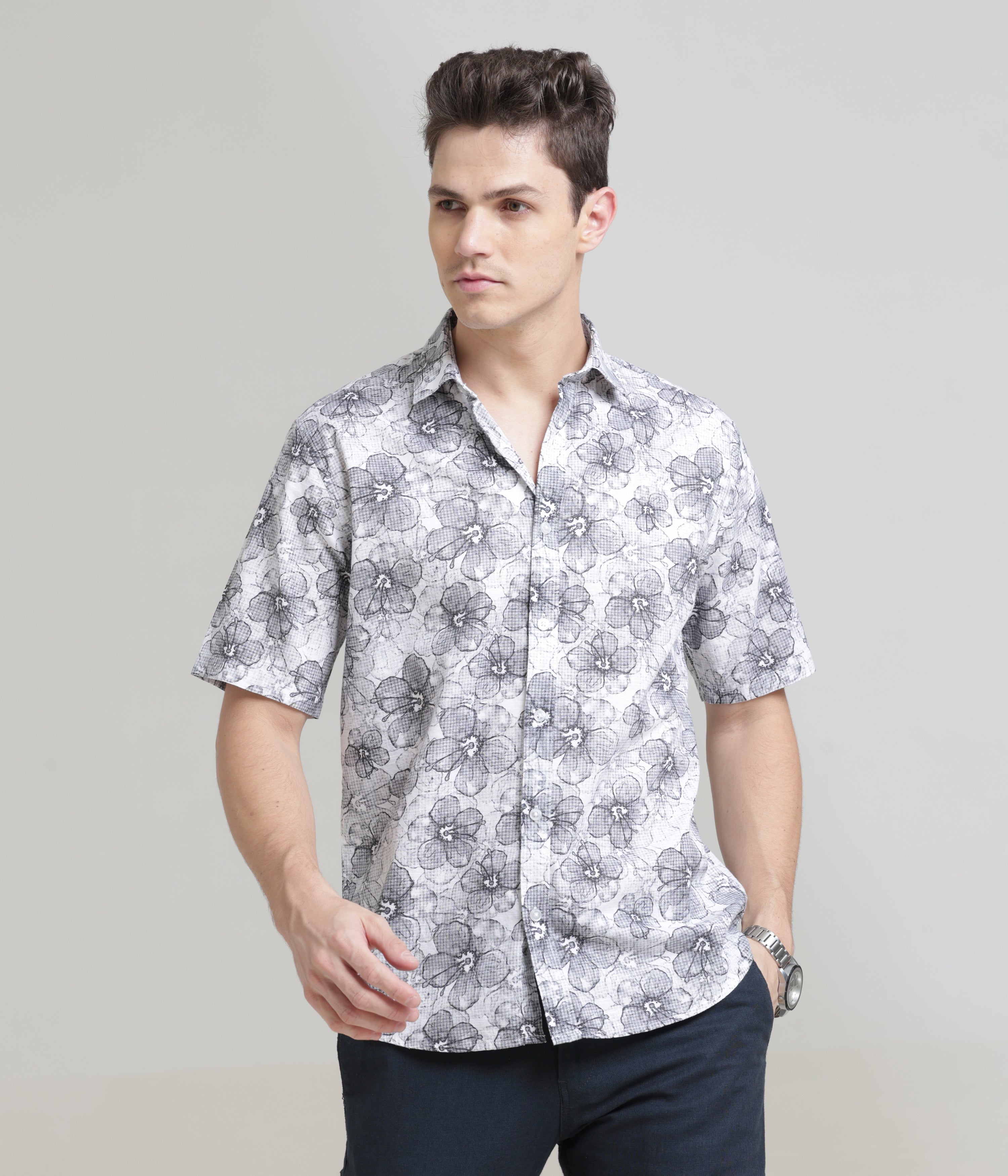 Grey Half Sleeve Slim Fit Shirt: Versatile Elegance