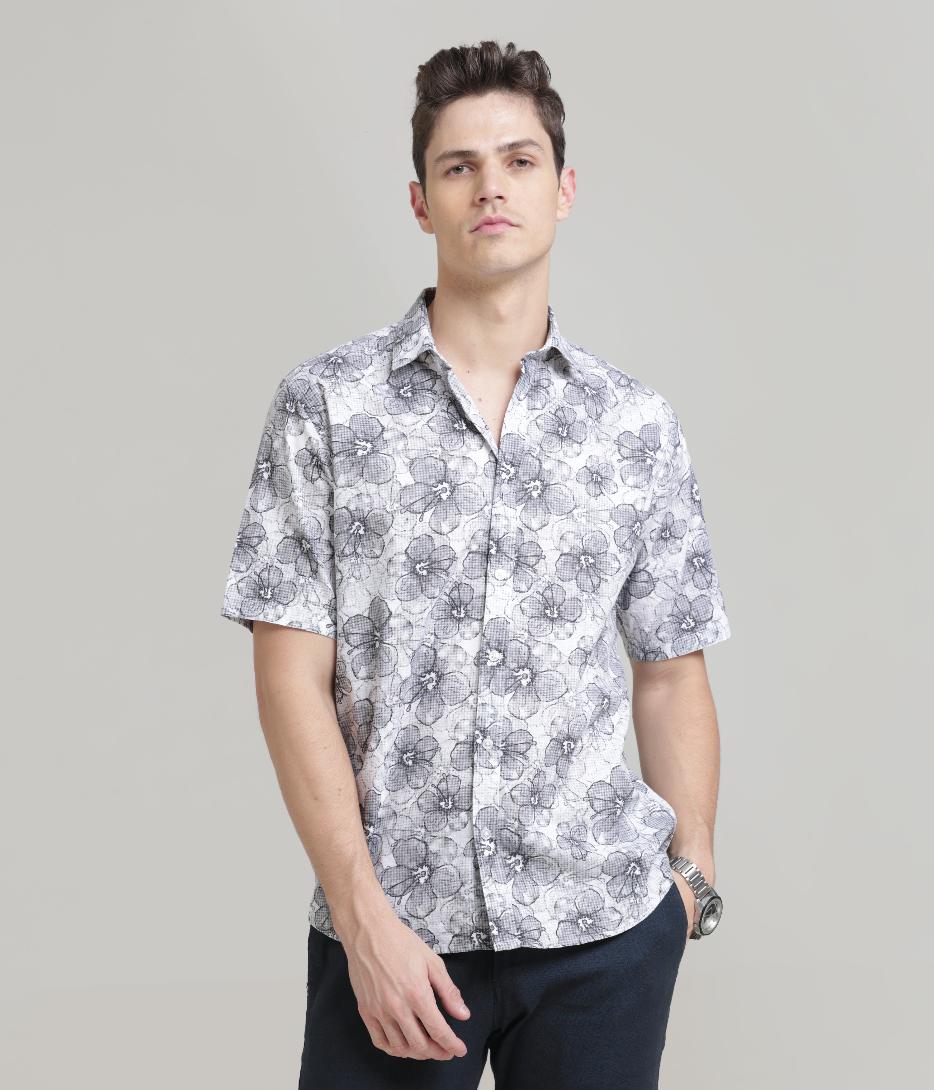 Grey Half Sleeve Slim Fit Shirt: Versatile Elegance