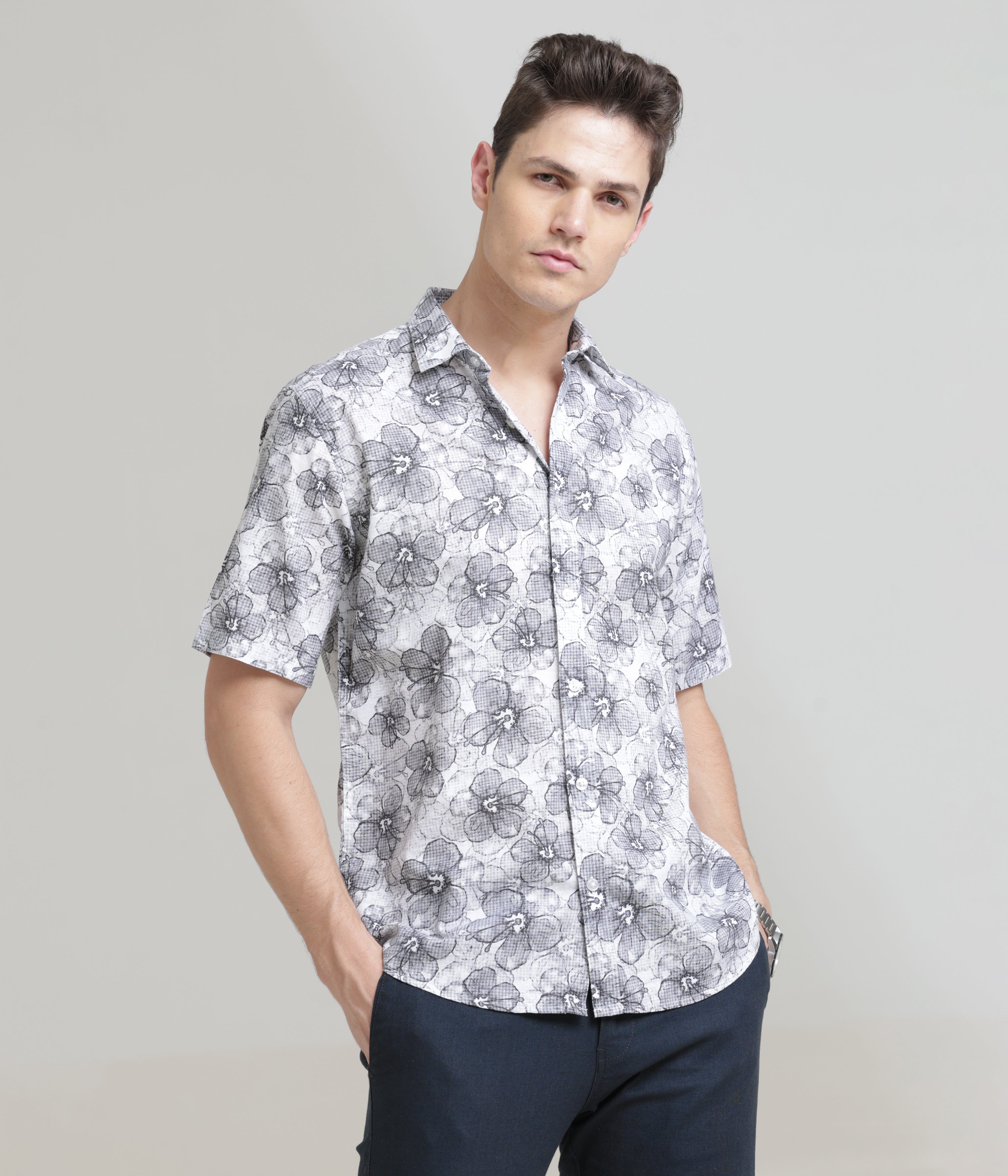 Grey Half Sleeve Slim Fit Shirt: Versatile Elegance