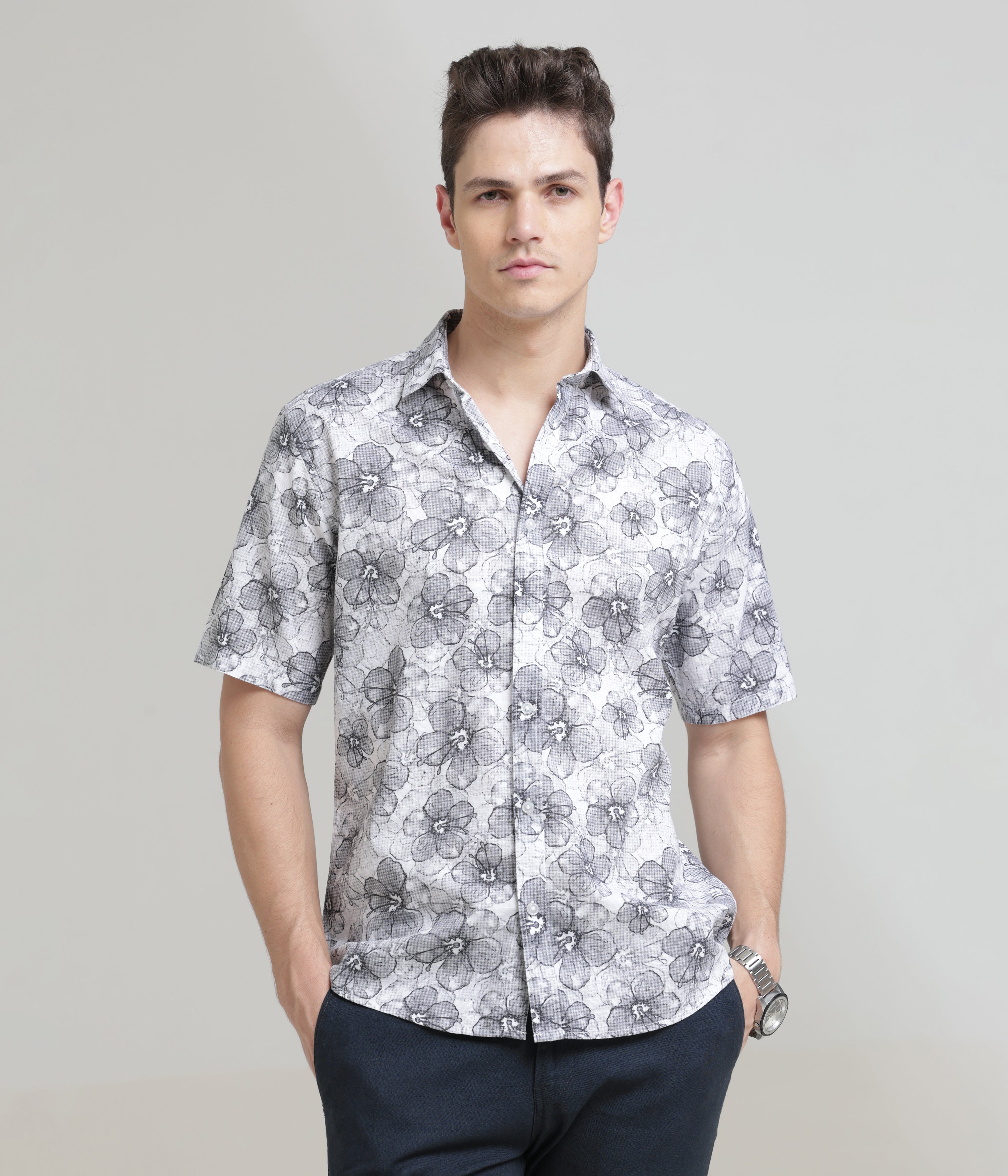 Grey Half Sleeve Slim Fit Shirt: Versatile Elegance