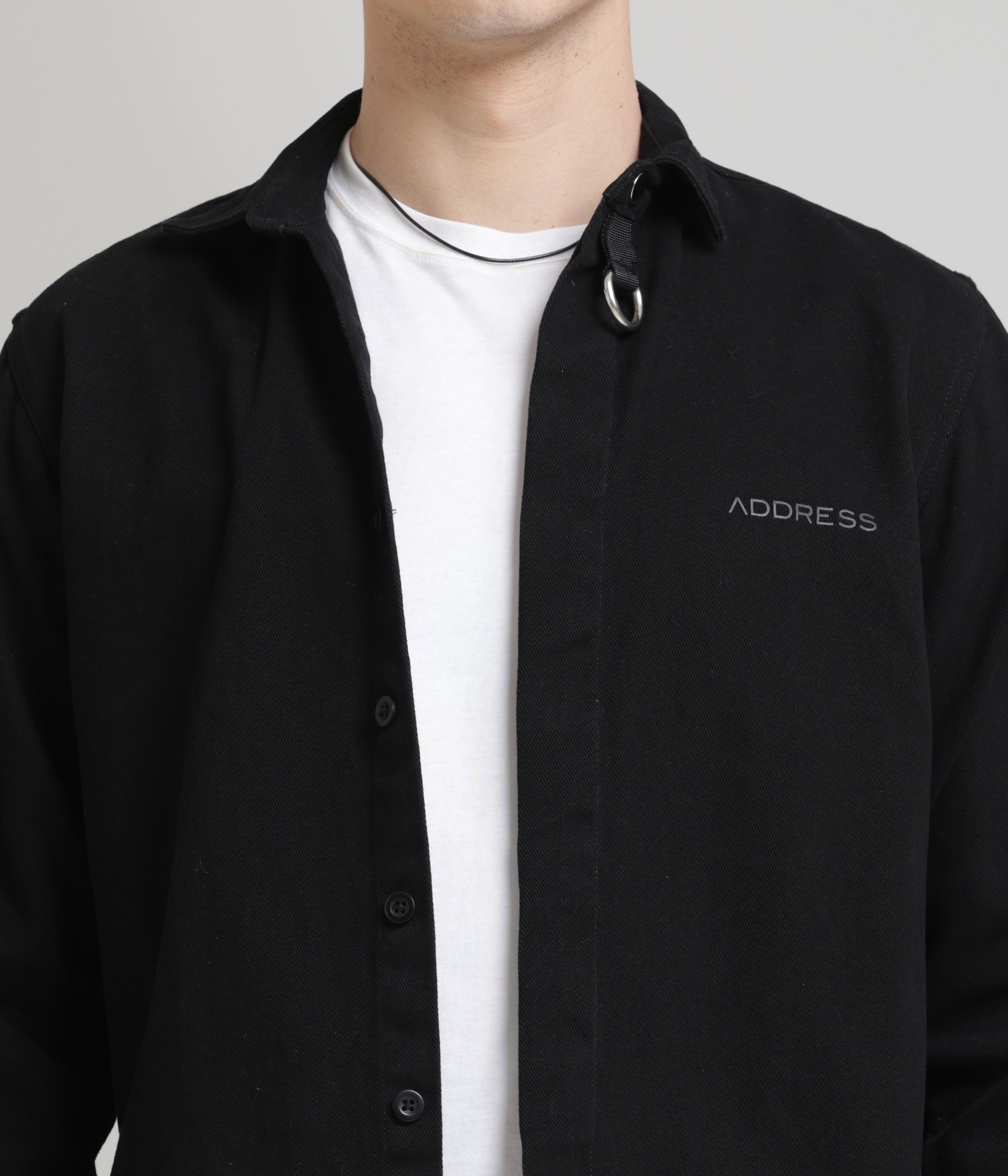 Black Classic Fit Heavy Twill Shirt: Hidden Placket, All-Day Comfort