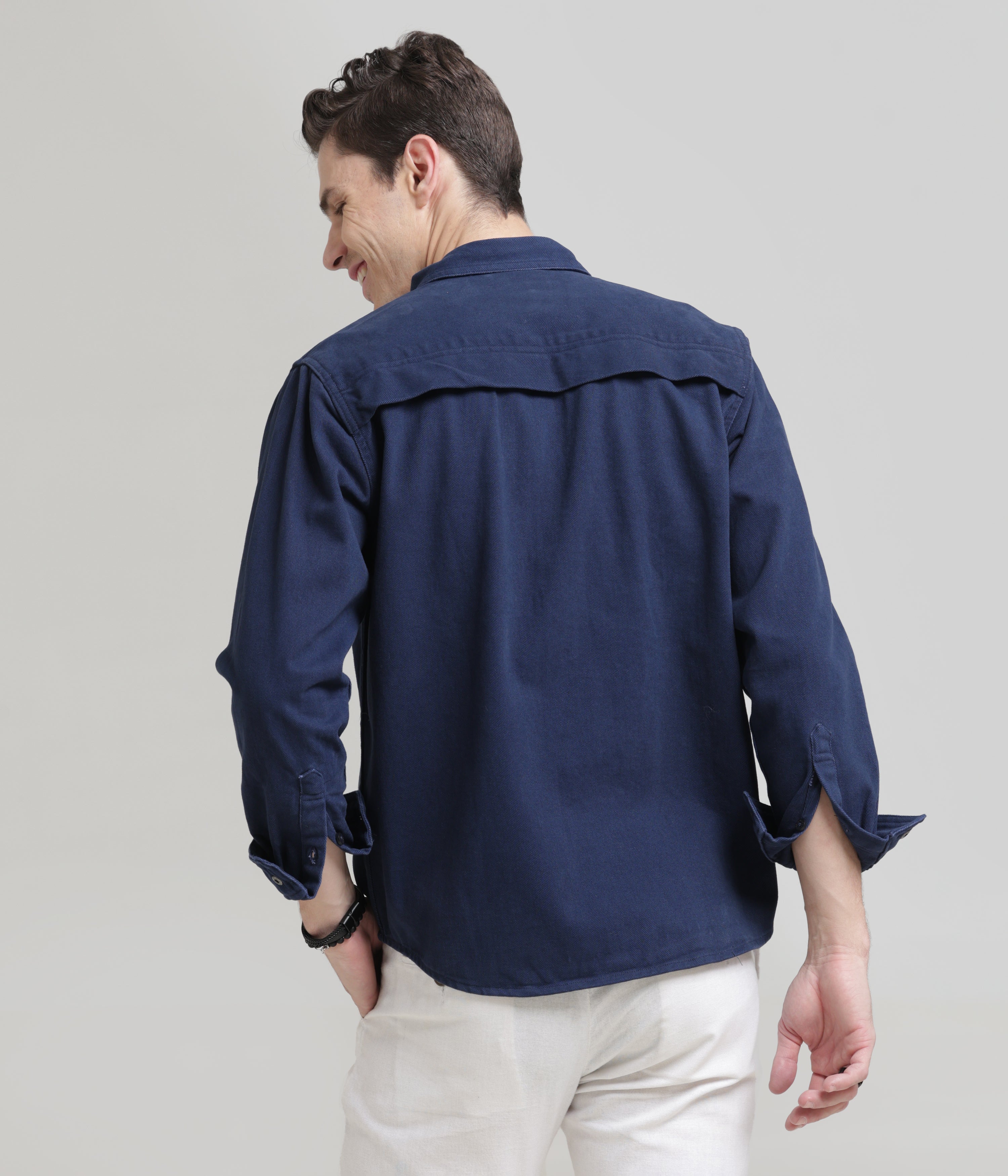 Navy Classic Fit Heavy Twill Shirt with Hidden Placket