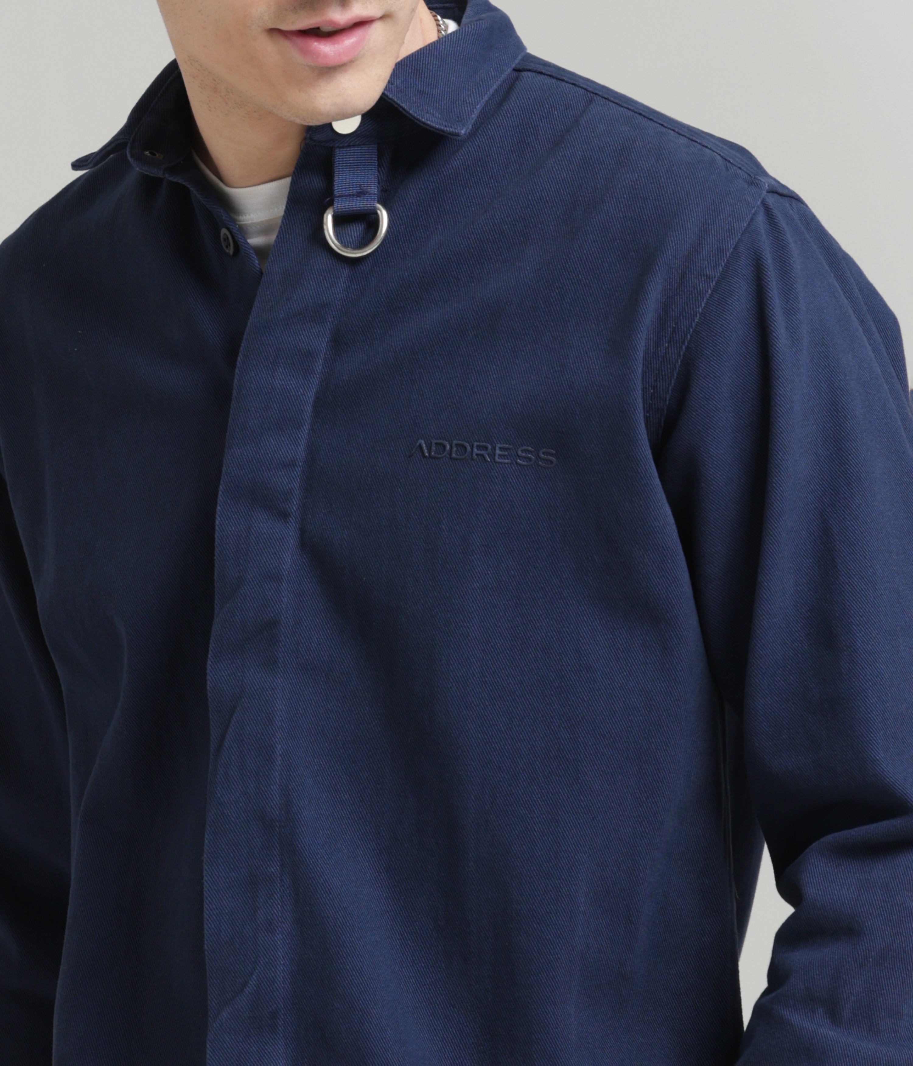 Navy Classic Fit Heavy Twill Shirt with Hidden Placket