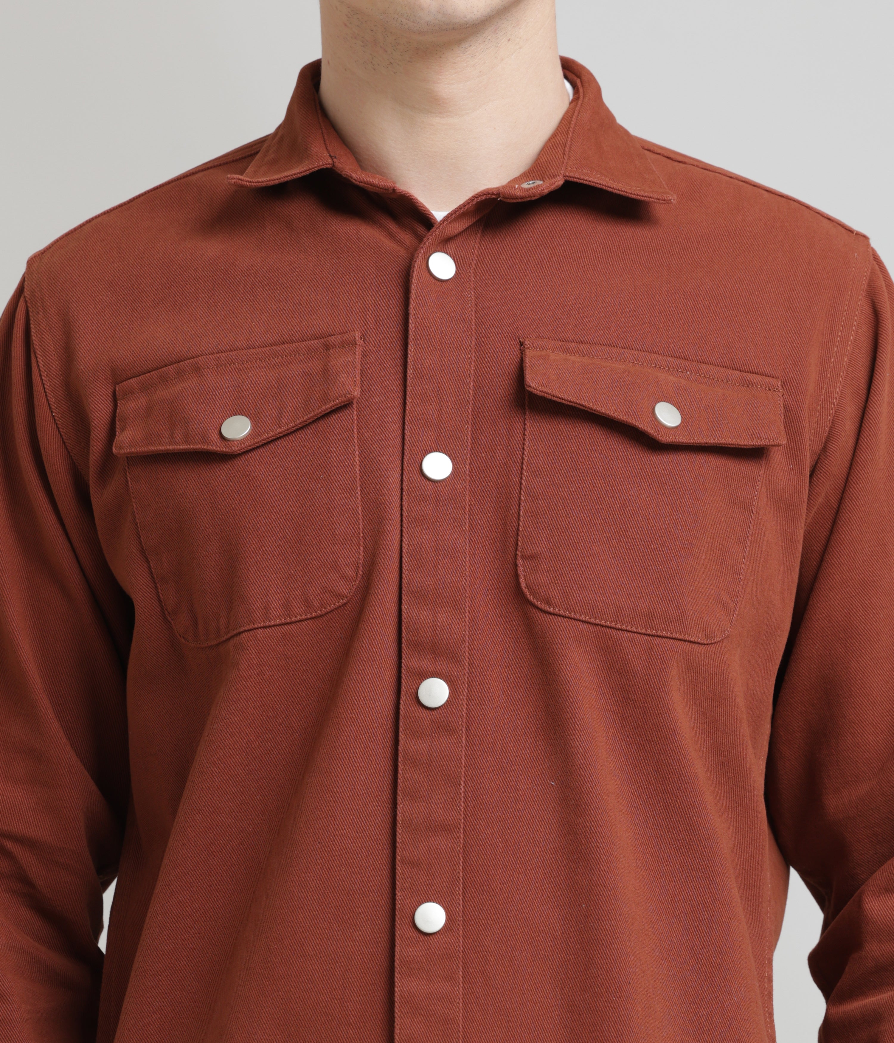 Burnt Orange Classic Fit Double Pocket Shirt in Heavy Twill Cotton