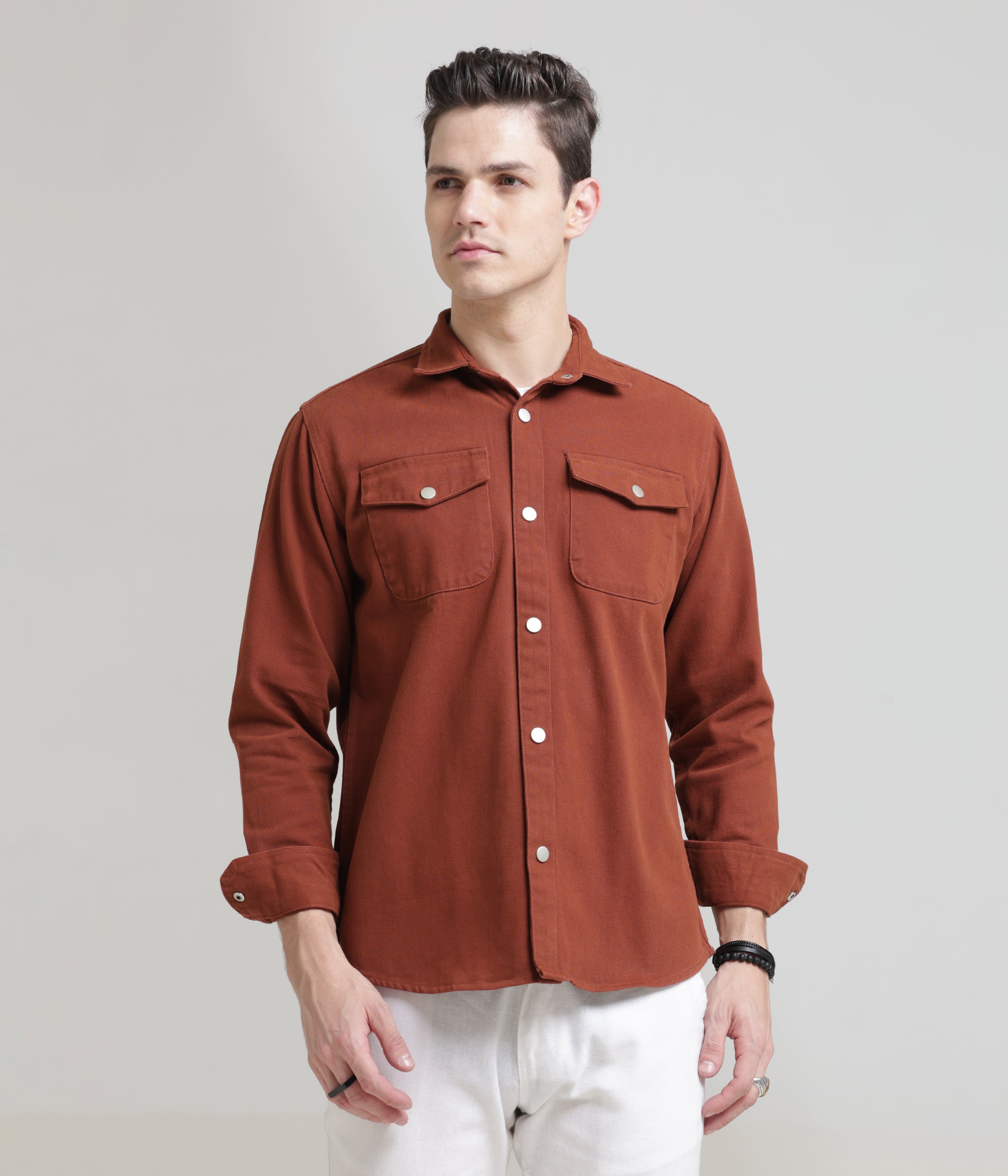 Burnt Orange Classic Fit Double Pocket Shirt in Heavy Twill Cotton