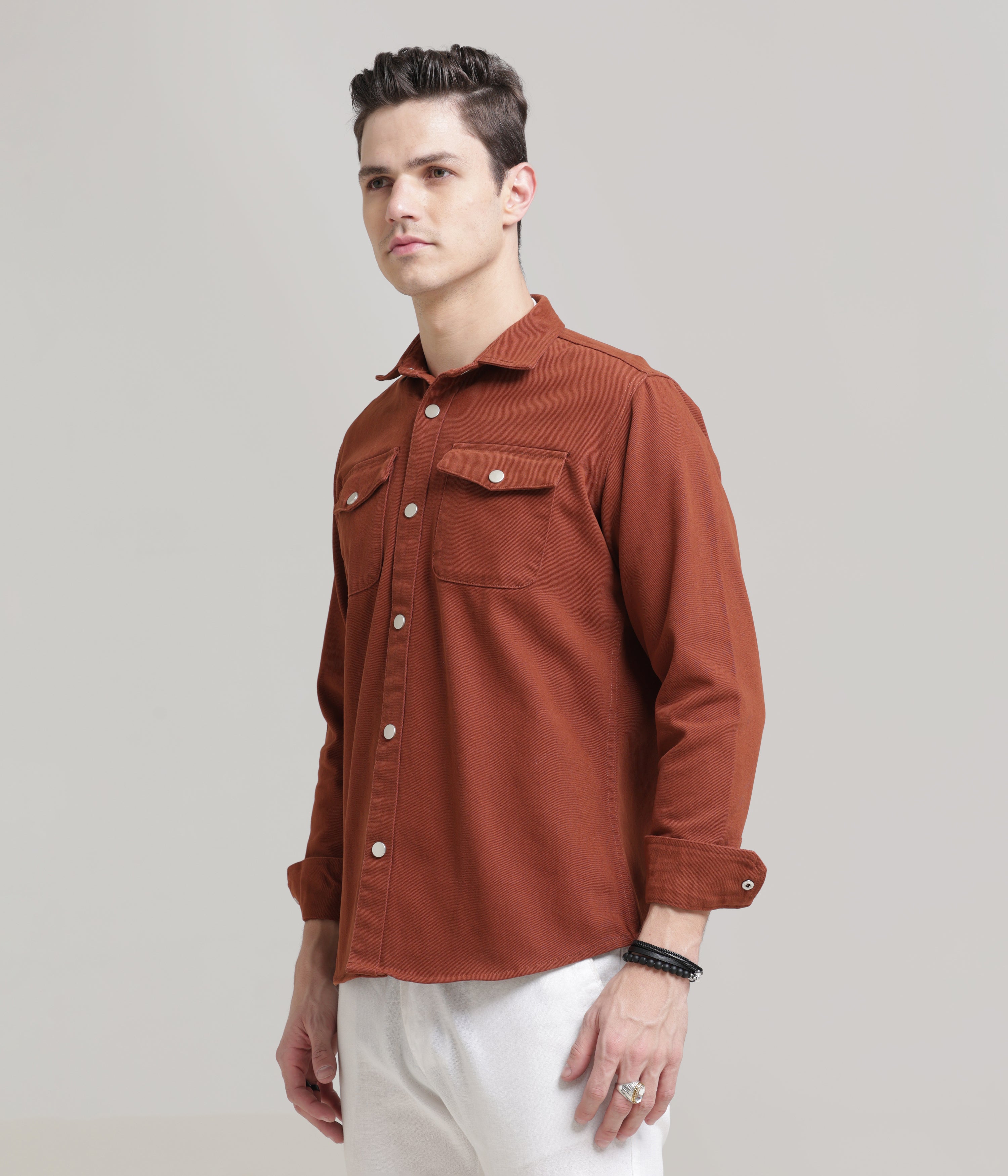 Burnt Orange Classic Fit Double Pocket Shirt in Heavy Twill Cotton