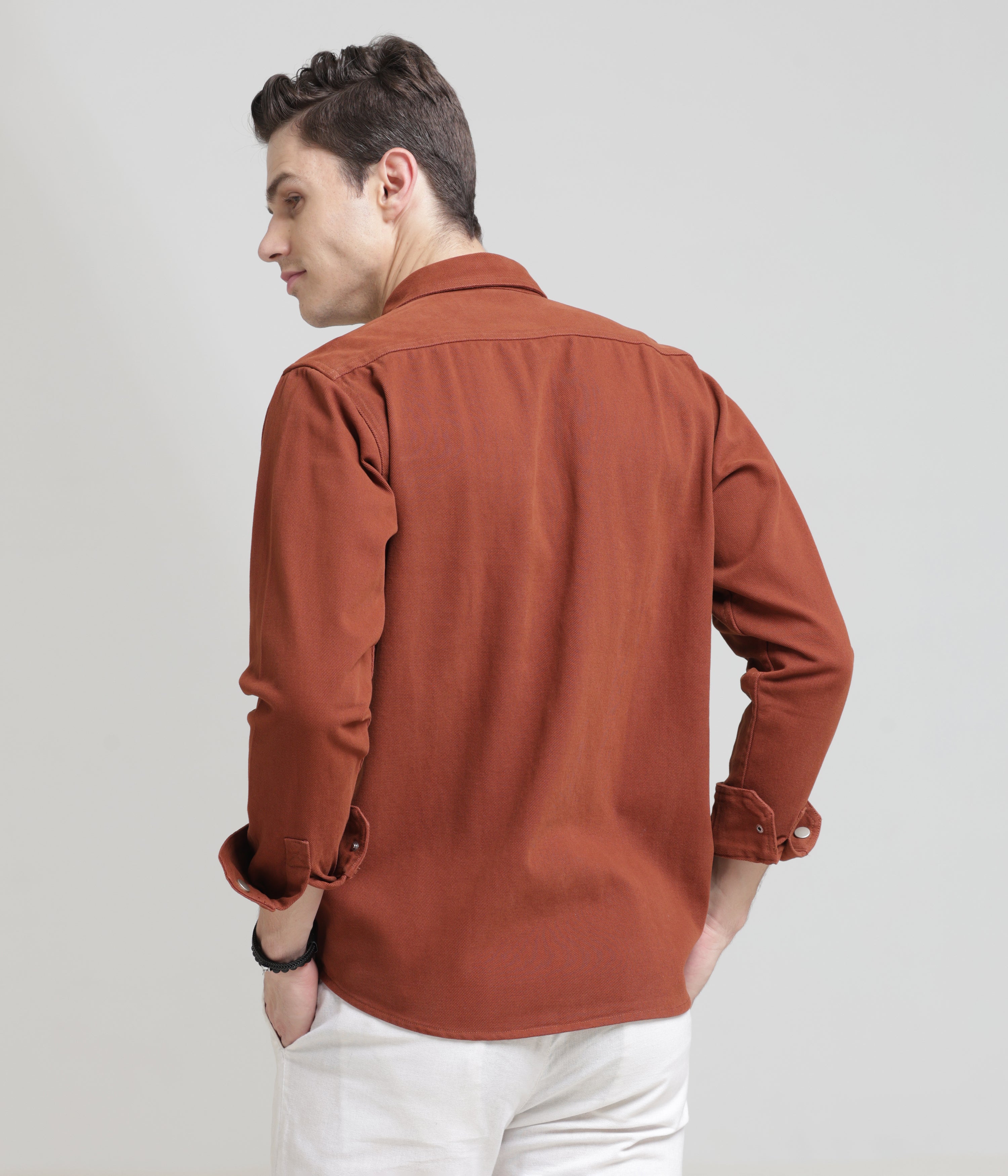 Burnt Orange Classic Fit Double Pocket Shirt in Heavy Twill Cotton