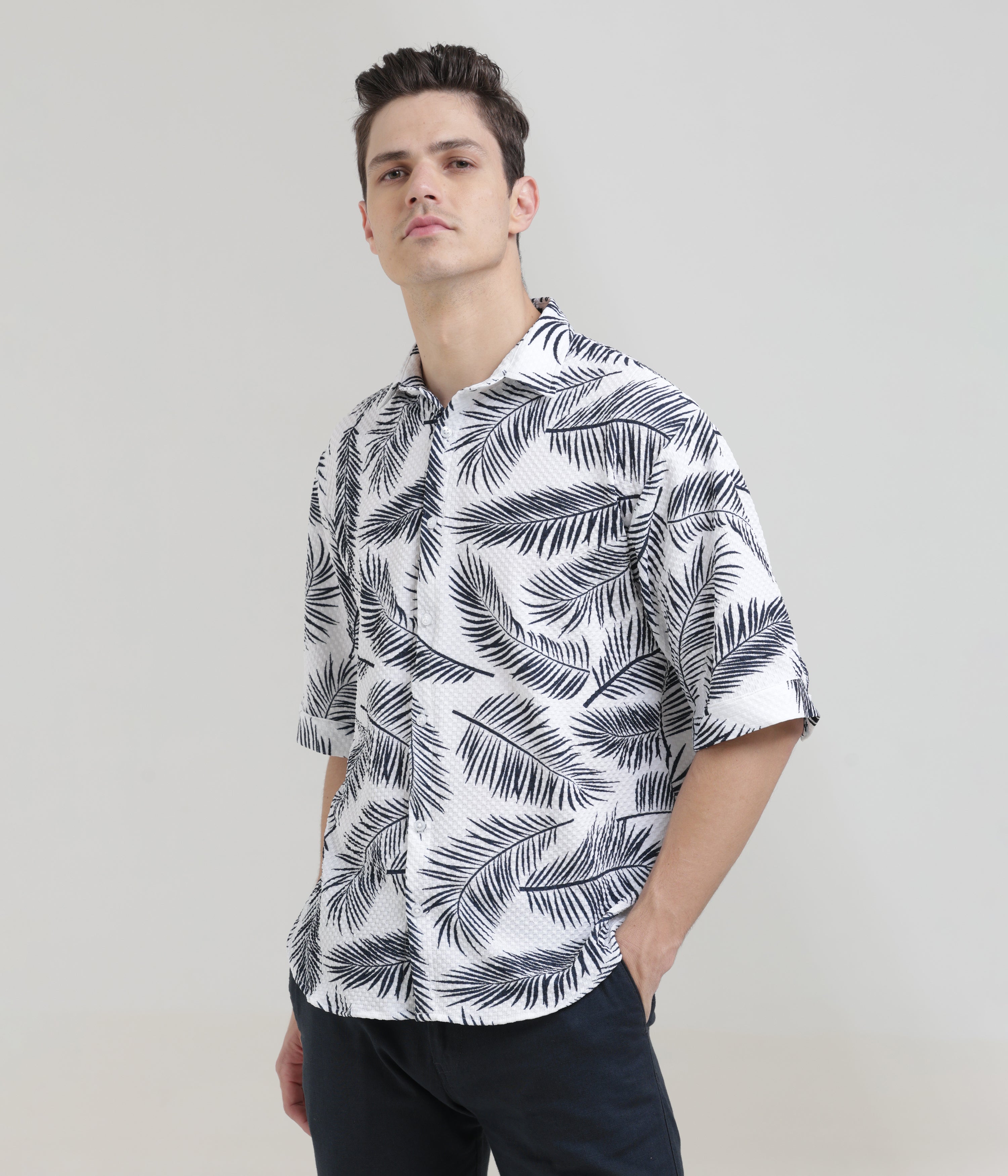 Oversized Printed Shirt in Imported Fabric