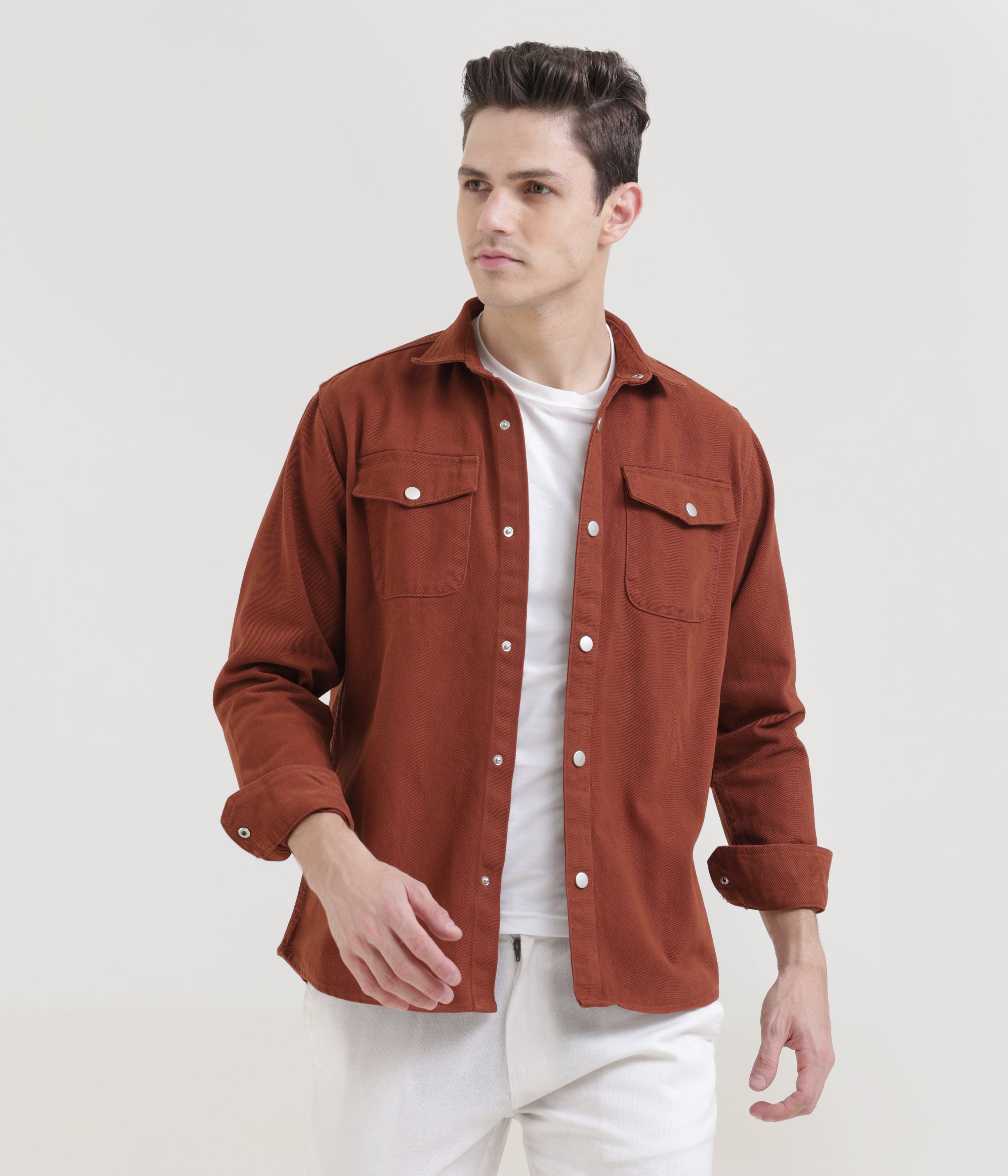 Burnt Orange Classic Fit Double Pocket Shirt in Heavy Twill Cotton
